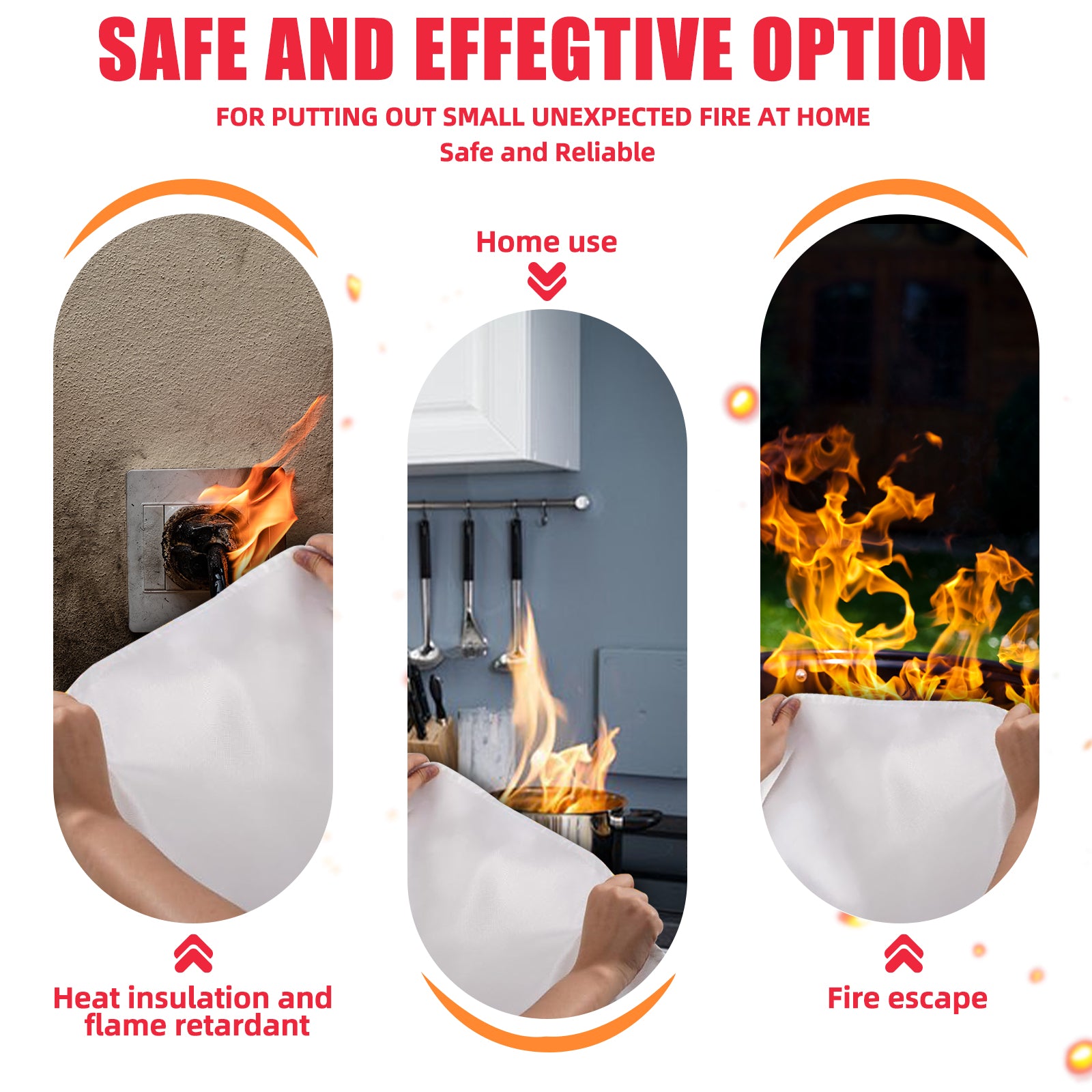 WETENE Fire Blanket Emergency - 4 Pack Fireproof Blanket for Kitchen, Camping, Grill, Car, Office & More | Fire Retardant Safety Blanket for Home, School, Warehouse & Outdoor Use - Perfect for Cooking, BBQ, Fireplace & Emergency Situations