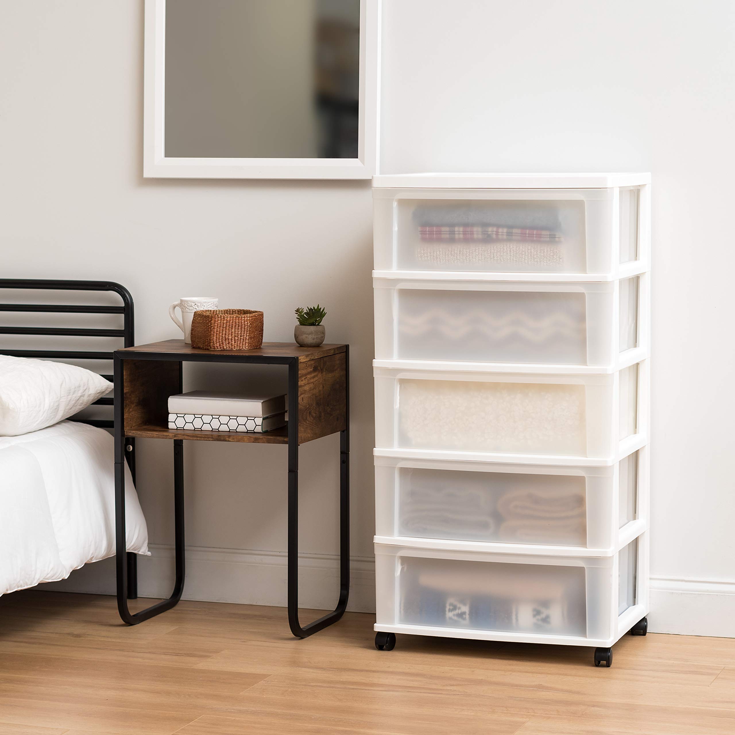 5-Drawer Rolling Storage Cart with Wheels - White/Pearl for Bedroom, Bathroom & Dorm Organization