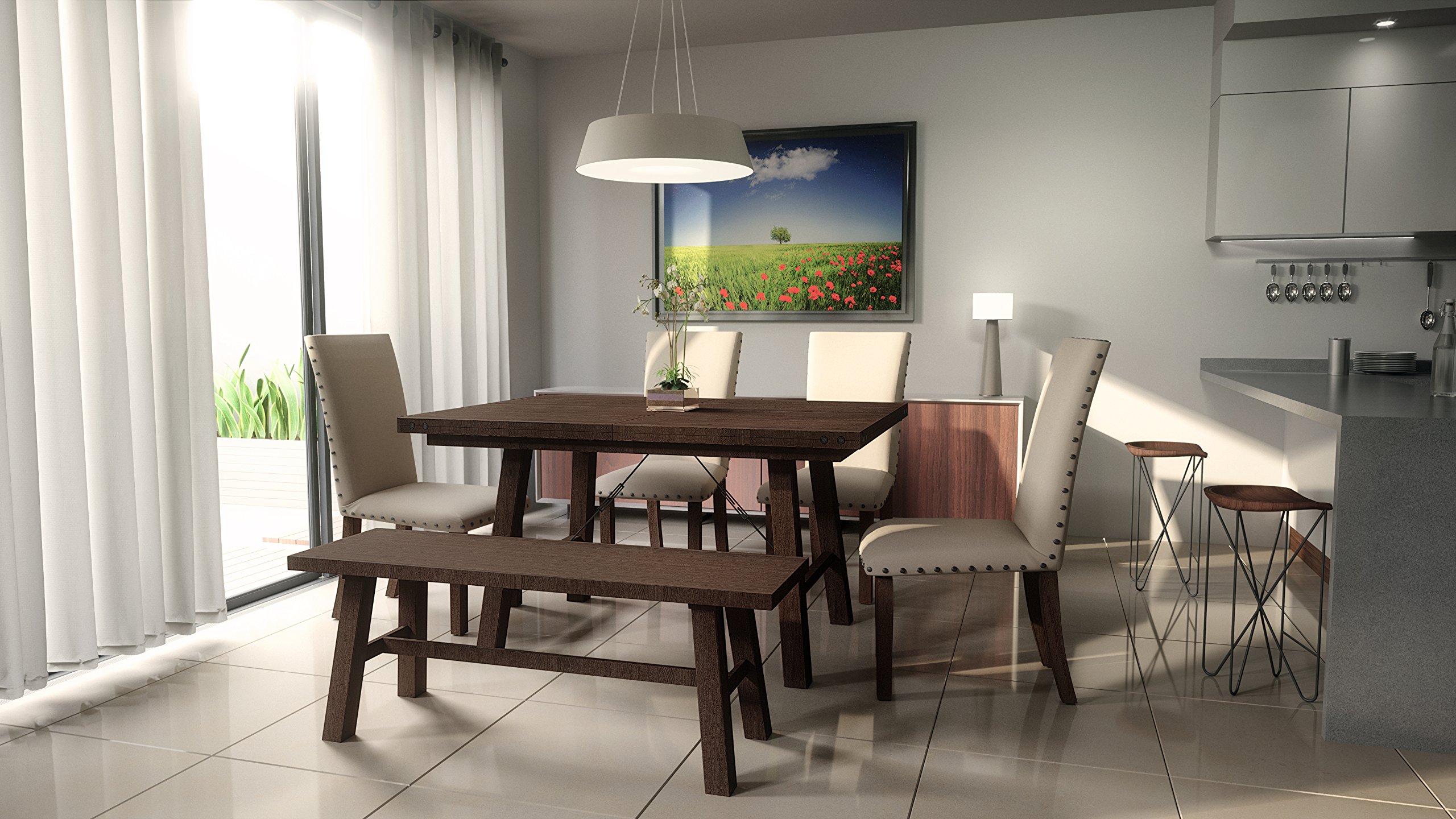 Cortesi Home Figi Dining Bench - Rustic Solid Wood Kitchen Bench with Backrest - Perfect for Farmhouse, Dining Room, and Kitchen Seating