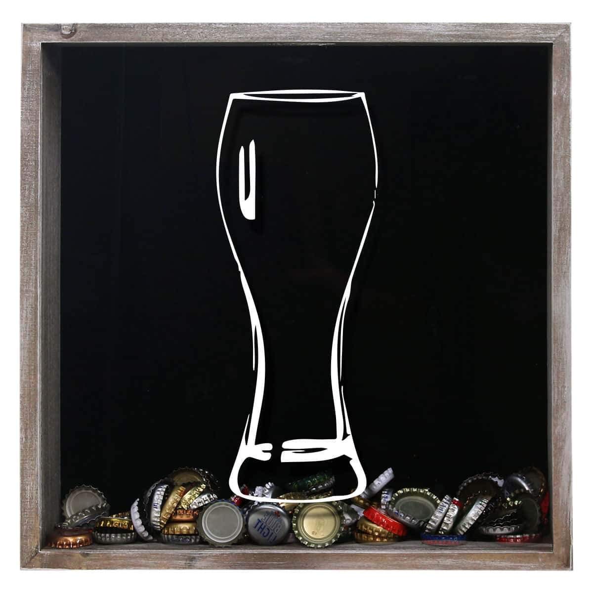 Torched Pint Glass Beer Cap Shadow Box Display - Wall Mounted Hanging Frame for Beer Lovers & Collectors - Unique Home Bar Decor & Man Cave Gift Idea - Perfect for Displaying Beer Caps & Memorabilia in Basement, Garage or Man Cave