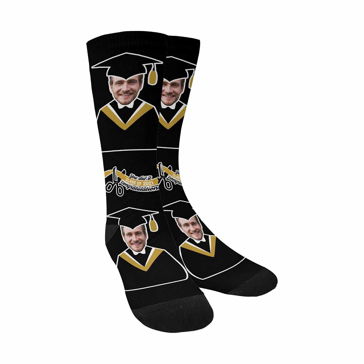 Custom Photo Graduation Socks - Personalized Face Socks for Men & Women | Unique Graduation Gift Idea for Classmates & Friends | Perfect for Graduation Parties, Yearbook Memories & School Reunions