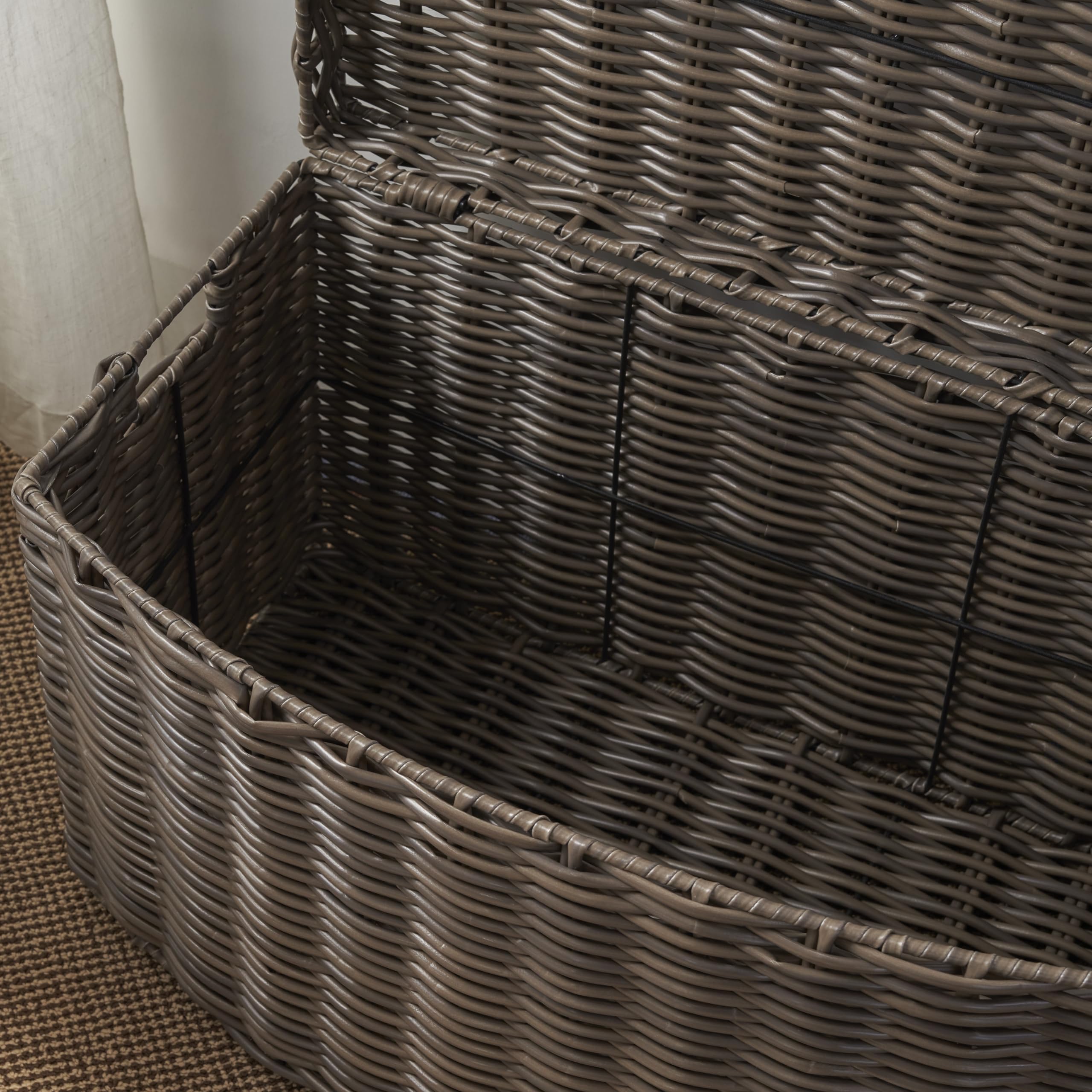 Joseph Rectangular Woven Wicker Storage Trunk with Handles - Chocolate Brown 24
