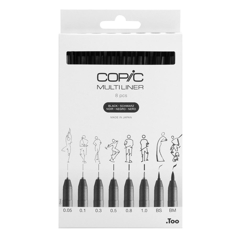Copic MultiLiner Black Drawing Pen Set - 8 Fine Line Art Markers for Sketching, Illustration & Comic Art - Perfect for Artists, Designers & Calligraphy Enthusiasts