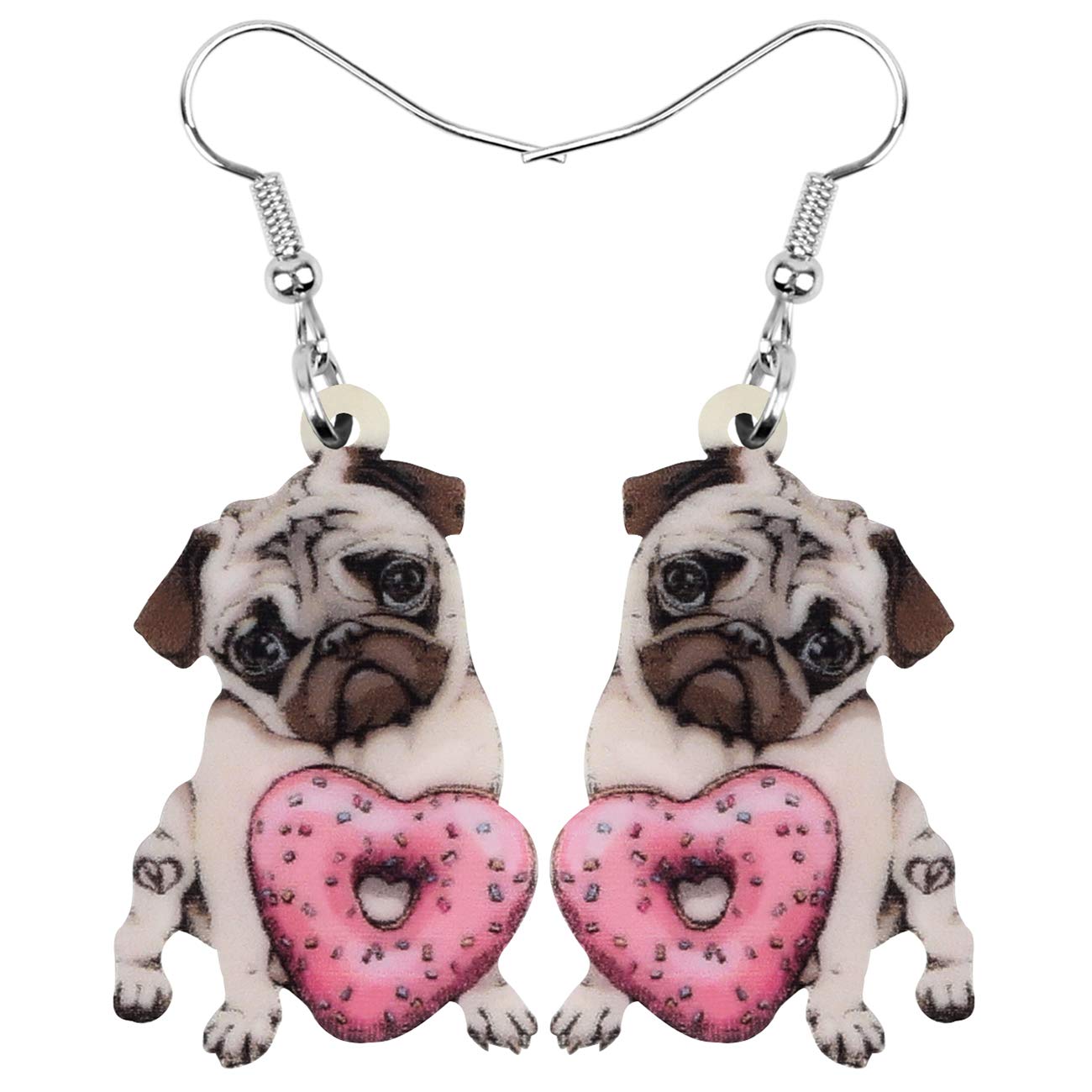 WEVENI Acrylic Cute Donut Pug Dog Dangle Earrings - Valentine's Day Puppy Drop Jewelry for Women & Girls - Fashion Gift for Pet Lovers, Best Friend Gifts, Birthday Present