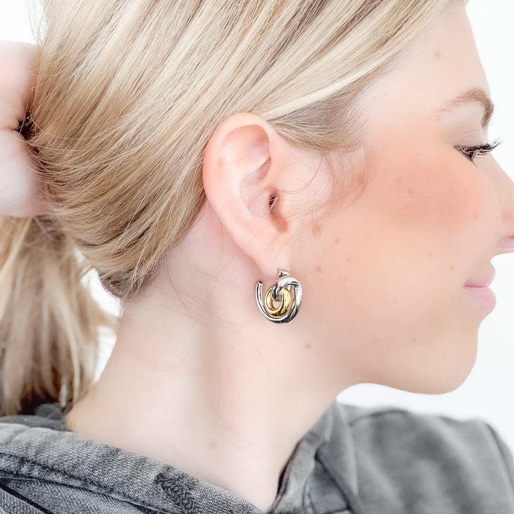 Hillary Two Tone Hoop Earrings for Women - Trendy Gold and Silver Fashion Jewelry - Perfect for Parties, Weddings & Everyday Wear