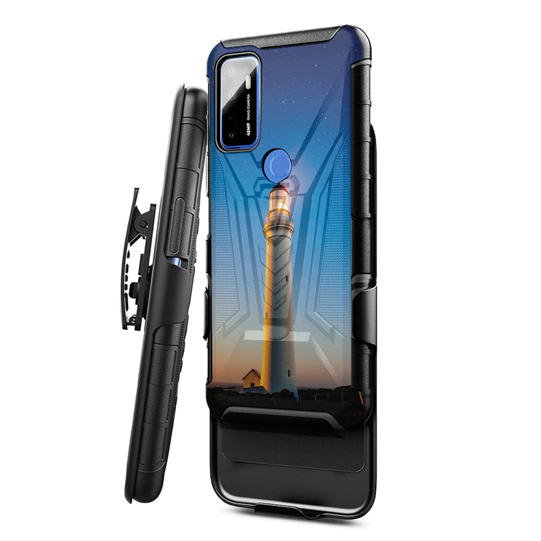 Military Shockproof Phone Case with Kickstand & Belt Clip - Compatible with Cricket Dream 5G, AT&T Radiant Max 5G (Light House) - Heavy Duty Protective Cover for Work, Outdoor & Active Lifestyle
