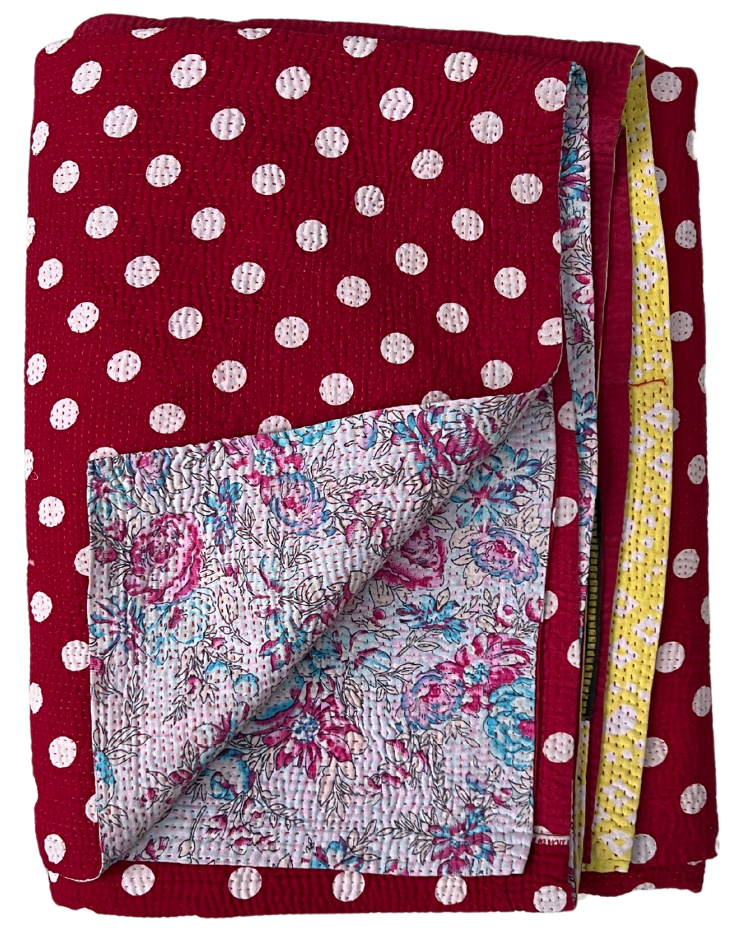 Midweight Kantha Quilt No. 750 - Handmade Cotton Bedspread, Lightweight Blanket for All Seasons | Perfect for Bedroom, Sofa, Travel & Cozy Home Decor
