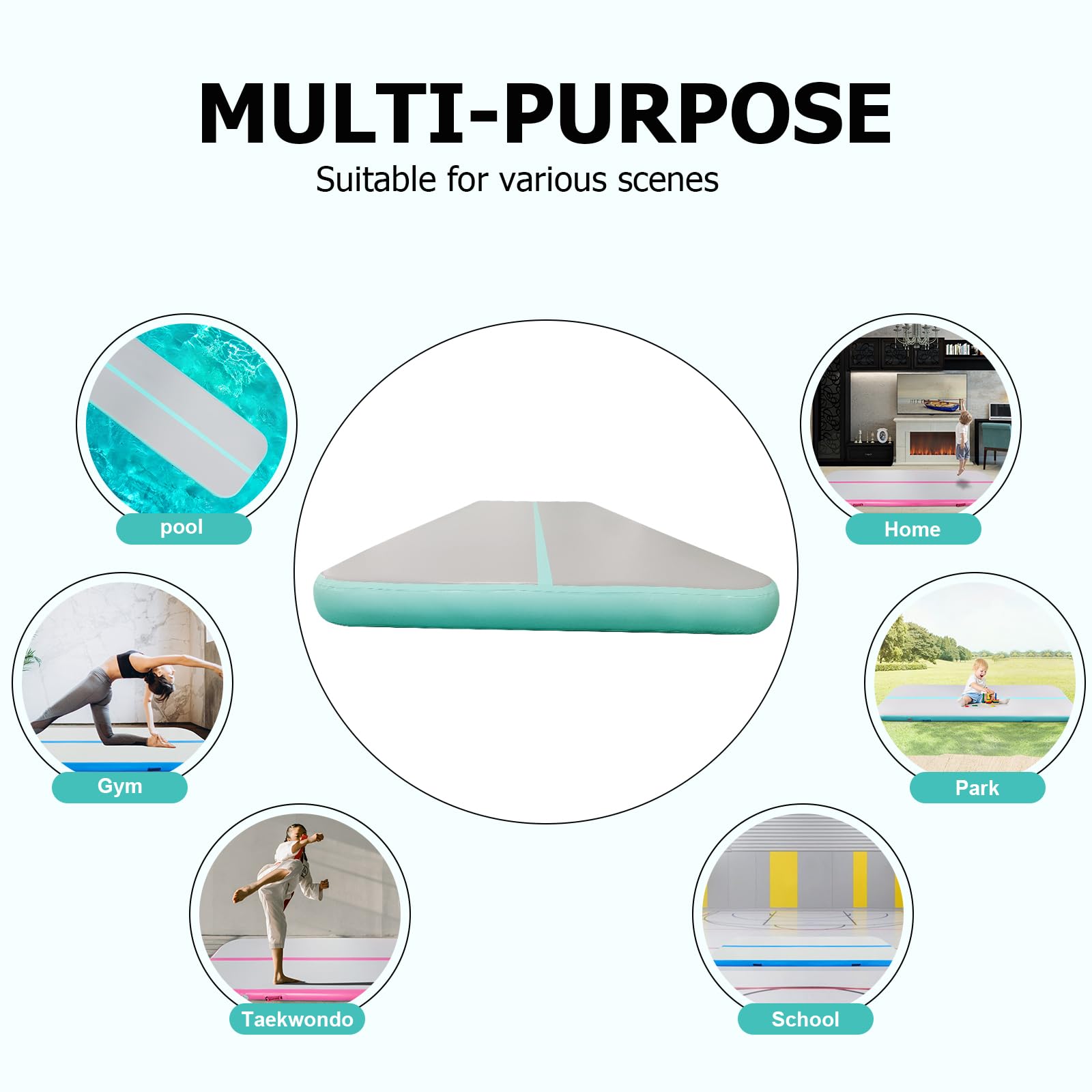 Inflatable Gymnastics Tumbling Mat 10ft/13ft/16ft/20ft - 4/8 Inch Thick Air Track Mat with Electric Pump for Home Gym, Cheerleading & Outdoor Training - Perfect for Backyard, Park & Indoor Practice