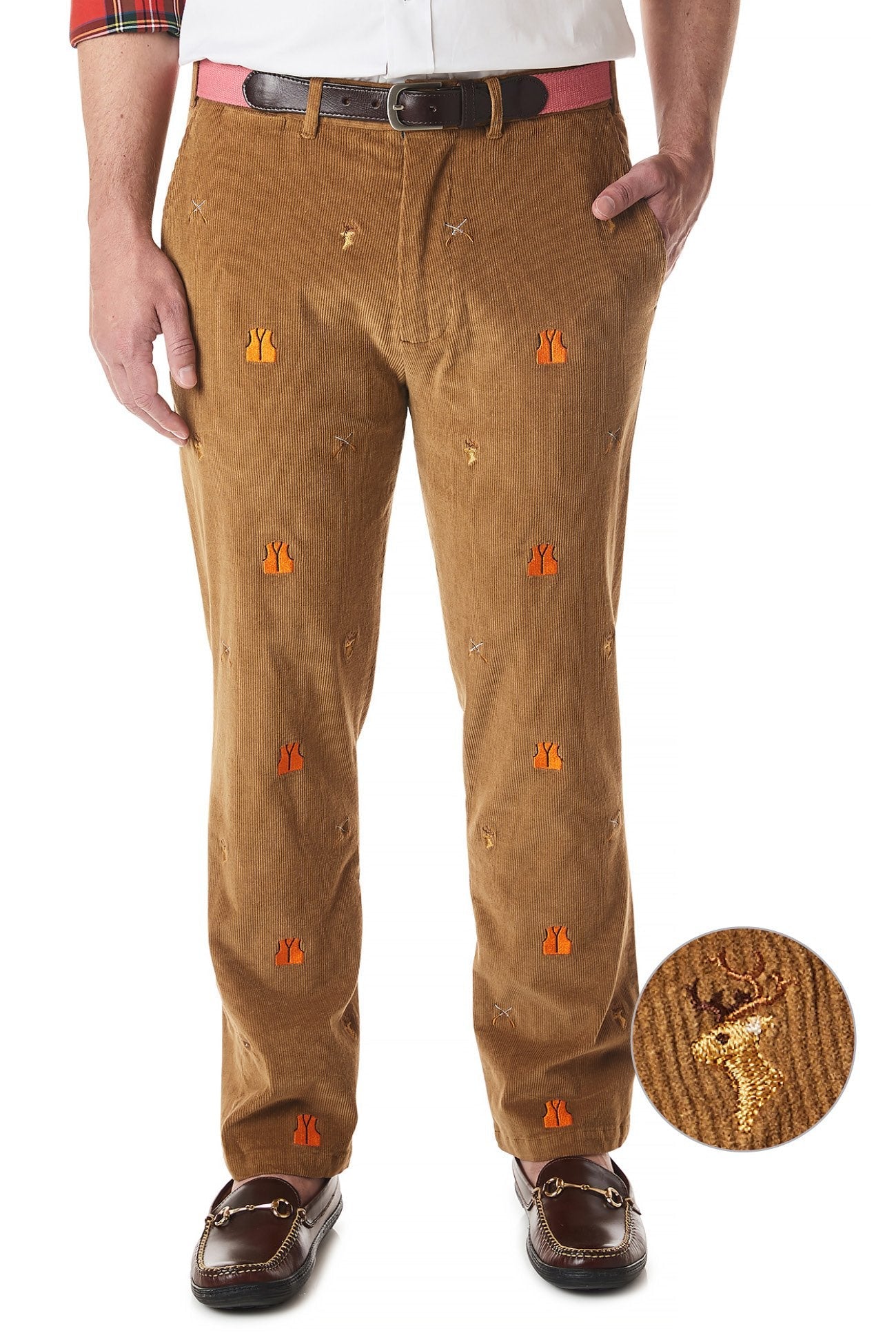 Beachcomber Corduroy Pants for Men - Khaki Casual Trousers with Deer Hunter Design | Perfect for Outdoor Adventures & Everyday Wear