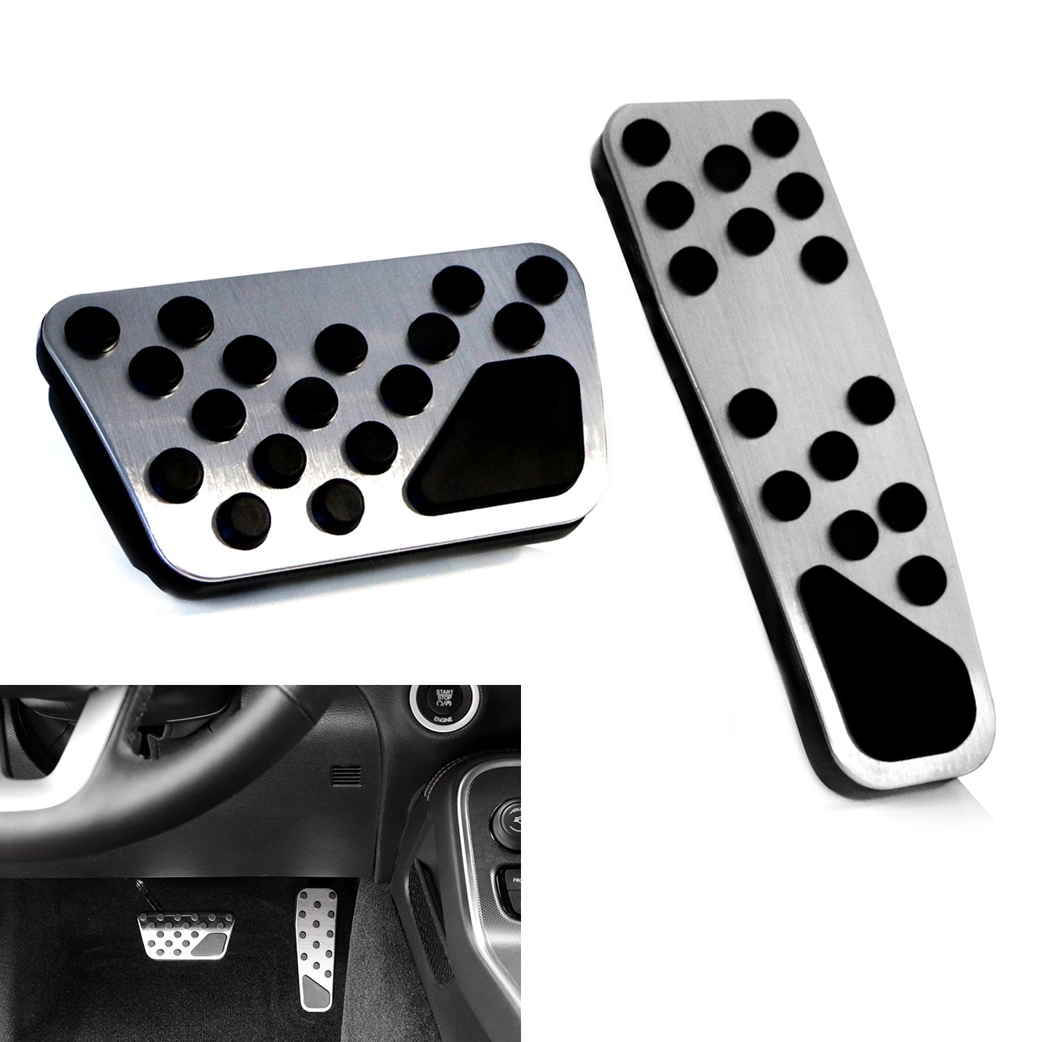 2-Piece Silver Track Design Foot Pedal Covers for 2008+ Dodge Challenger & 2009+ Dodge Charger - Non-Slip Racing Pedals for Enhanced Driving Performance