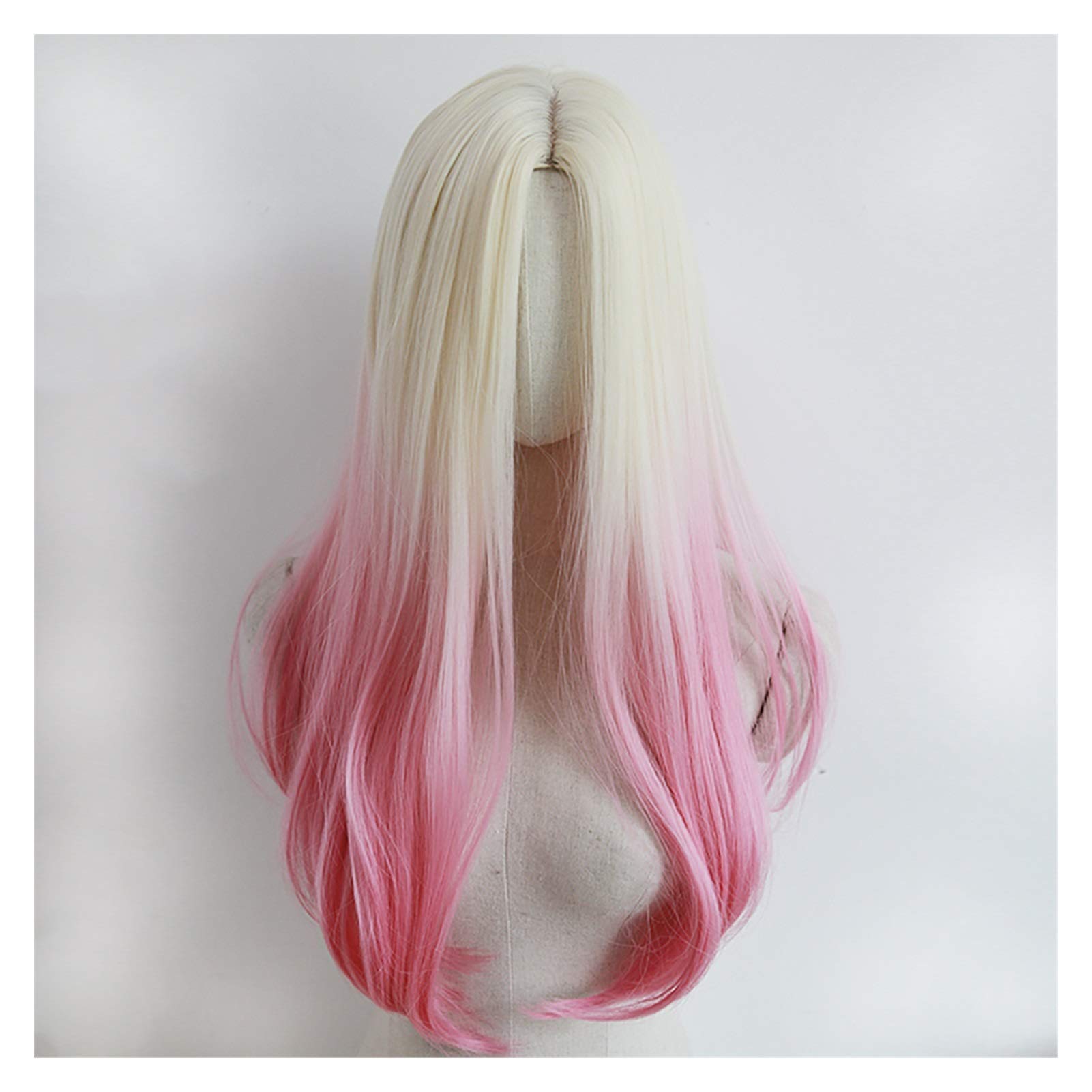 Long Straight Synthetic Hair Wigs for Women - Heat Resistant Freetress Wig with Gradient Pink & Blonde Highlights | Perfect for Cosplay, Parties & Daily Wear (Pink+Blonde)