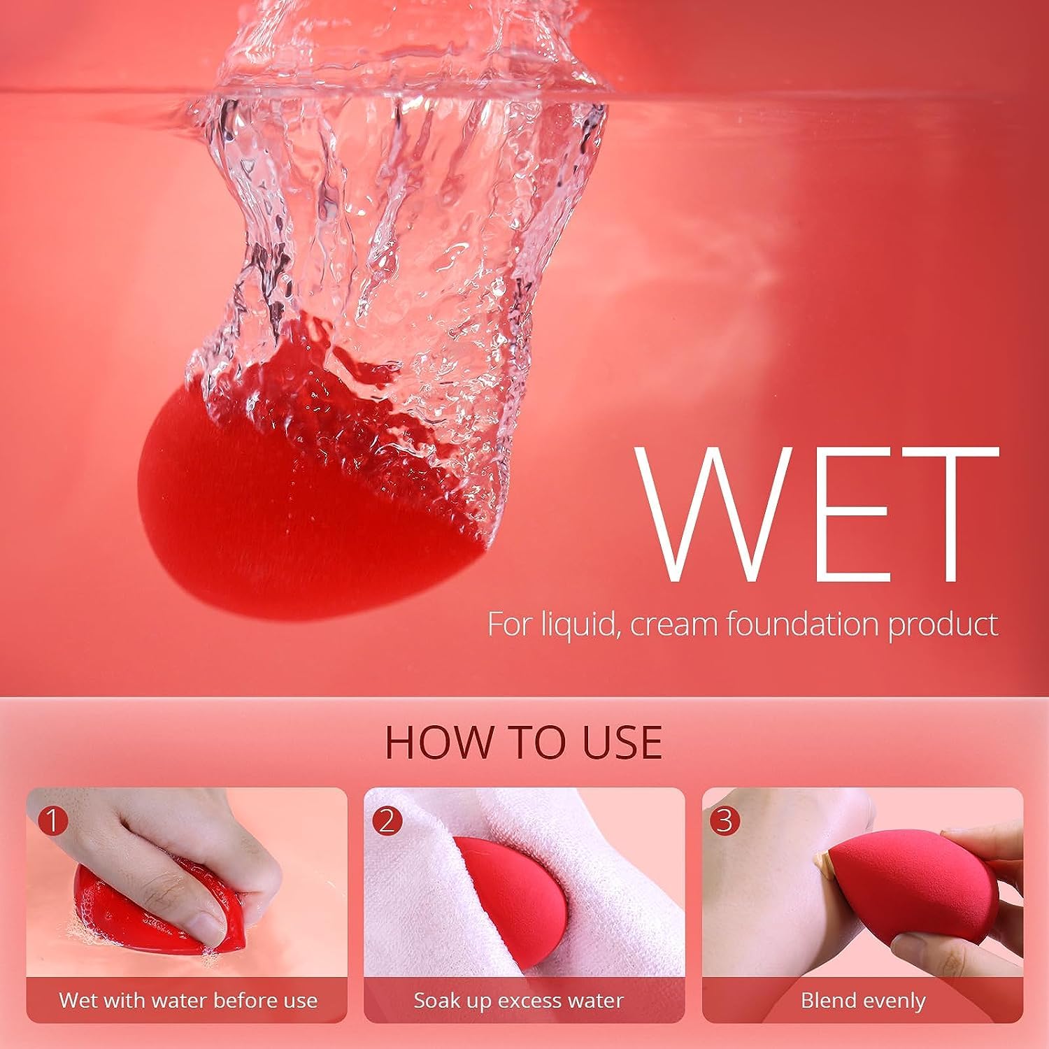 SUAKE Professional Makeup Beauty Blender Sponge - Latex-Free, Soft & Reusable Face Sponge Puff for Foundation, Concealer & Powder | 4-Pack Single Color | Perfect for Daily Makeup, Travel & Professional Use