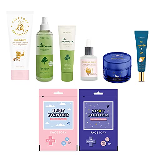 FaceTory Complete Skincare Set for Acne-Prone Skin - Pimple Patches, Cleanser, Toner, Facial Oil, Moisturizer, Eye Cream & Sleeping Mask | Fight Breakouts & Blemishes | Daily & Nighttime Routine for Clear, Healthy Skin
