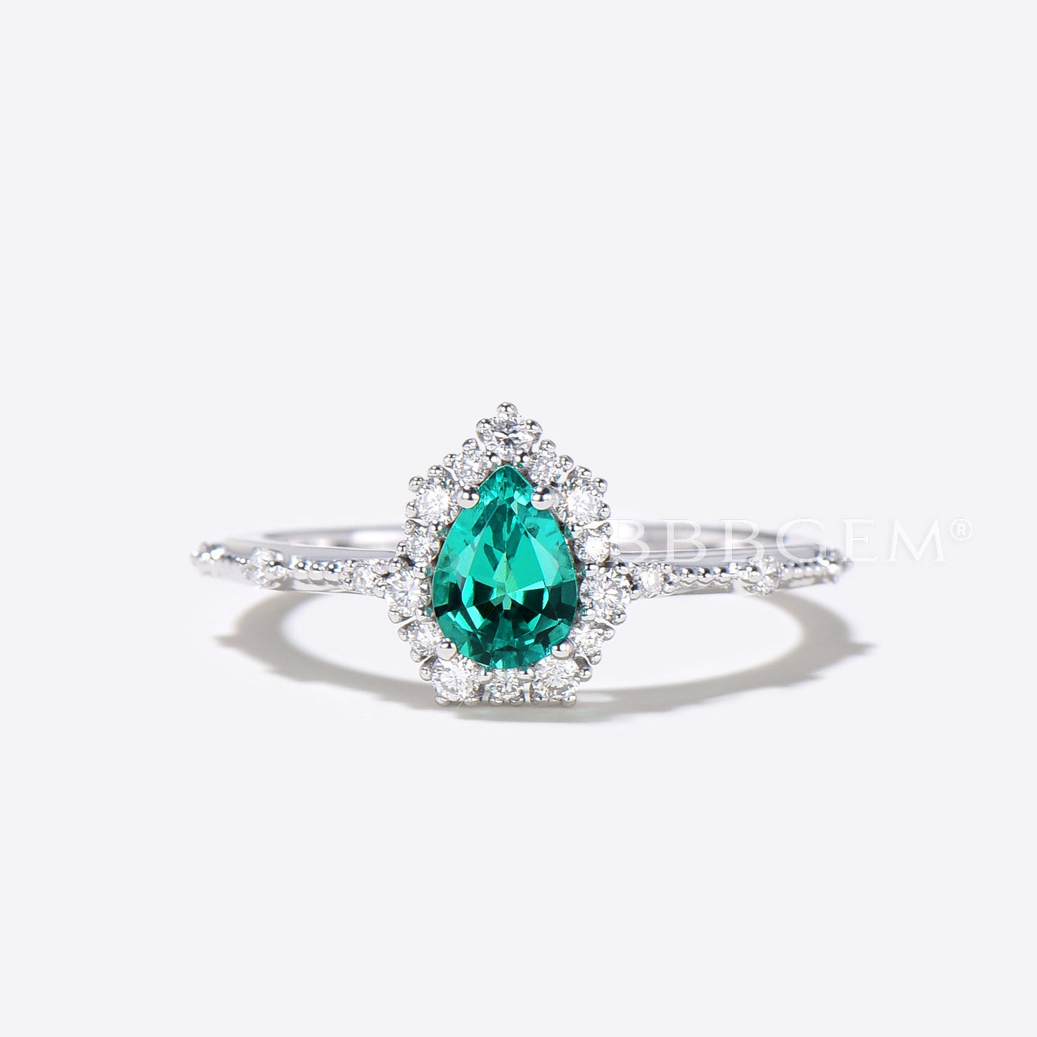 Pear Emerald Ring Set - Green Emerald Gemstone Anniversary Ring with Diamond Chevron Band - Perfect for Weddings, Engagements & Special Occasions