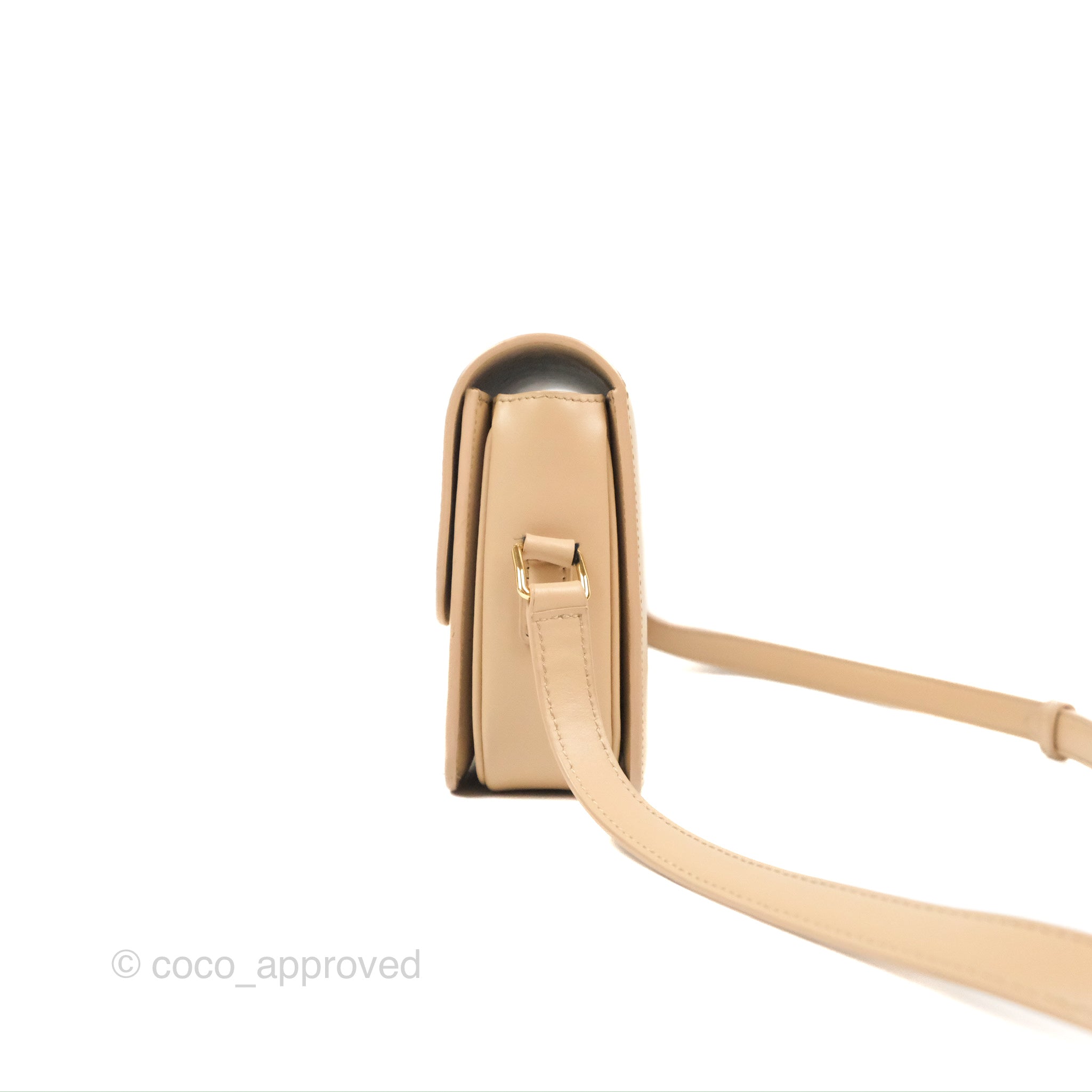 Celine Teen Triomphe Bag in Shiny Calfskin - Light Beige Crossbody Purse for Women | Elegant Everyday Handbag for Work, Dating & Special Occasions