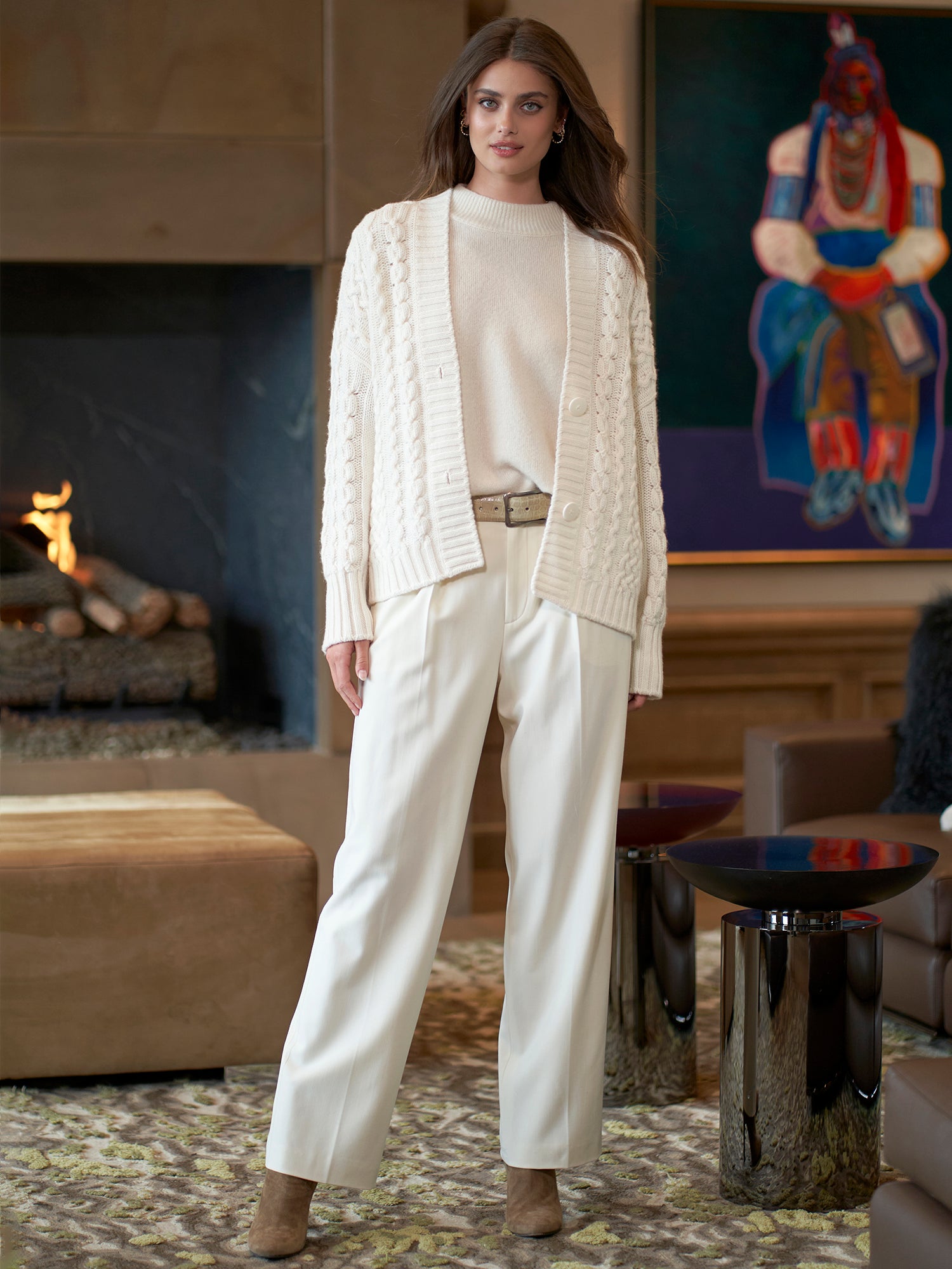 Blizzard Cashmere Cable Knit Cardigan Sweater for Women - Soft & Warm Winter Pullover for Office, Travel & Casual Outfits