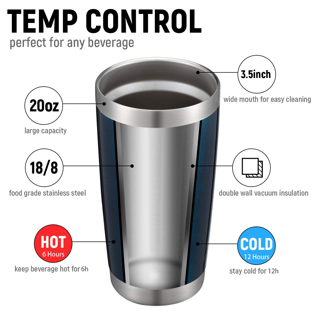 COMOOO 20oz Double Wall Vacuum Insulated Stainless Steel Travel Mug with Lid & Straw - Powder Coated Durable Tumbler for Hot & Cold Drinks - Perfect for Office, Commuting, Camping & Outdoor Activities (Peacock Blue, 4-Pack)