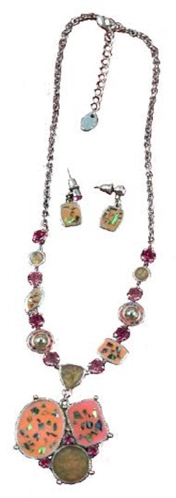 Peachy Pink Speckled Stone Necklace & Earring Set | Dainty Jewelry for Women | Perfect for Weddings, Date Nights & Special Occasions