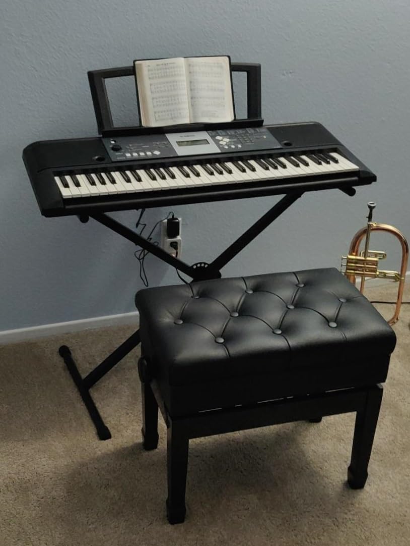 Adjustable Piano Bench Stool for Artists - Ebony Wood with Music Storage - Perfect for Home, Studio & Music Practice