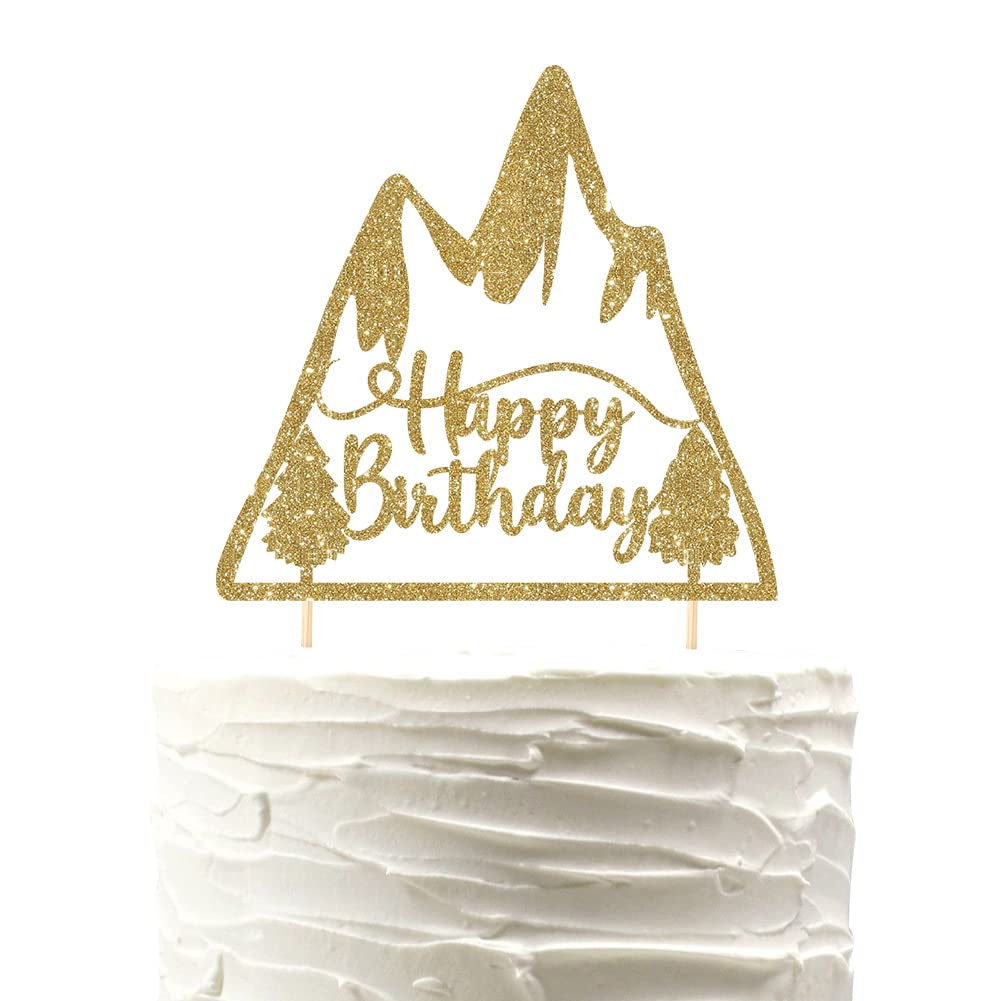 Happy Birthday Cake Topper - One Happy Camper & Mountain Theme for 1st Birthday Boy | Perfect for Outdoor Adventure Themed Parties & Baby Showers