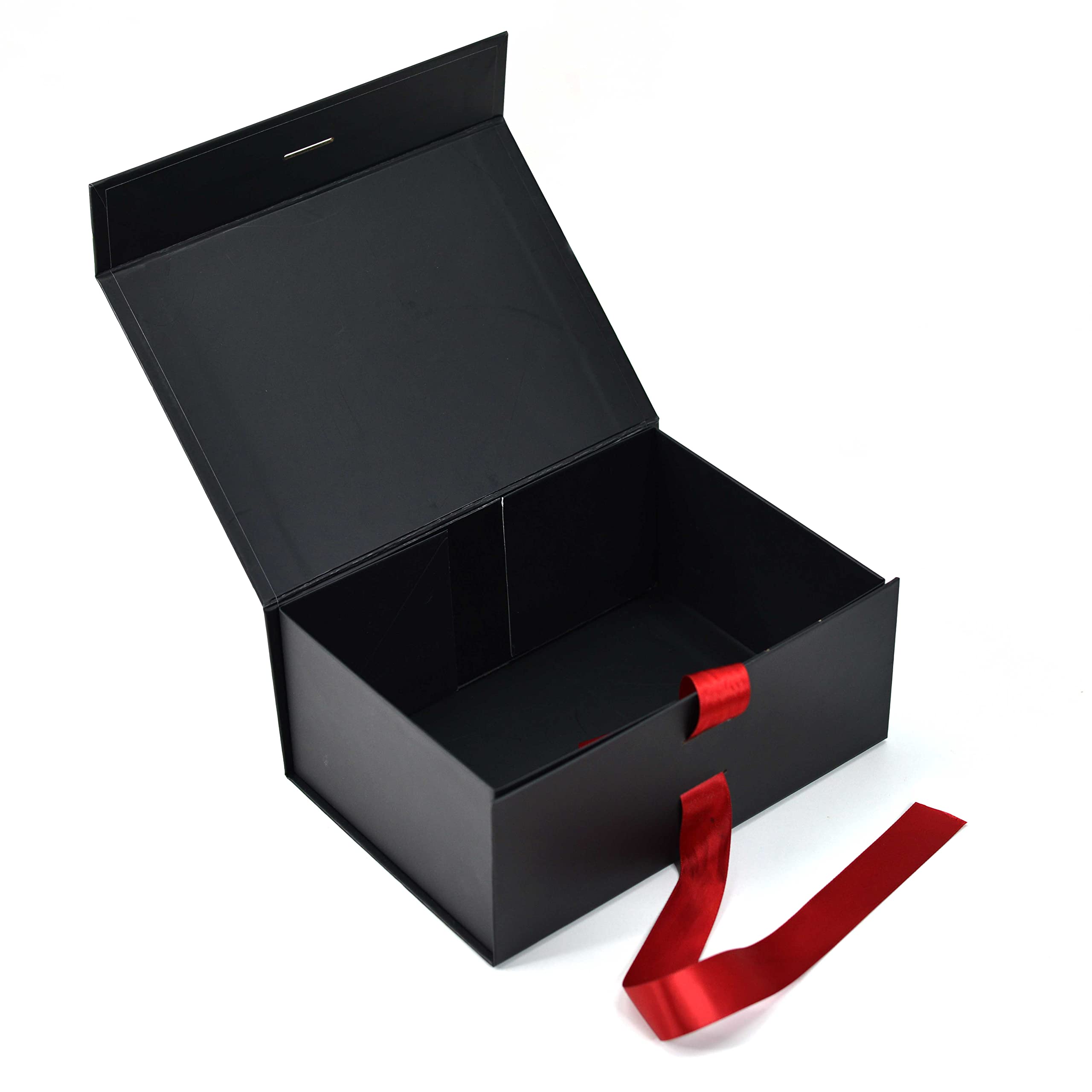 Premium Black Gift Boxes 23x16x10cm - Empty Cardboard Packaging Box with Red Ribbon, Holds 5kg - Valentine's Day, Birthday, Wedding & Holiday Gift Box for Presents - Perfect for Jewelry, Cosmetics & Luxury Gifts (1 Pack)