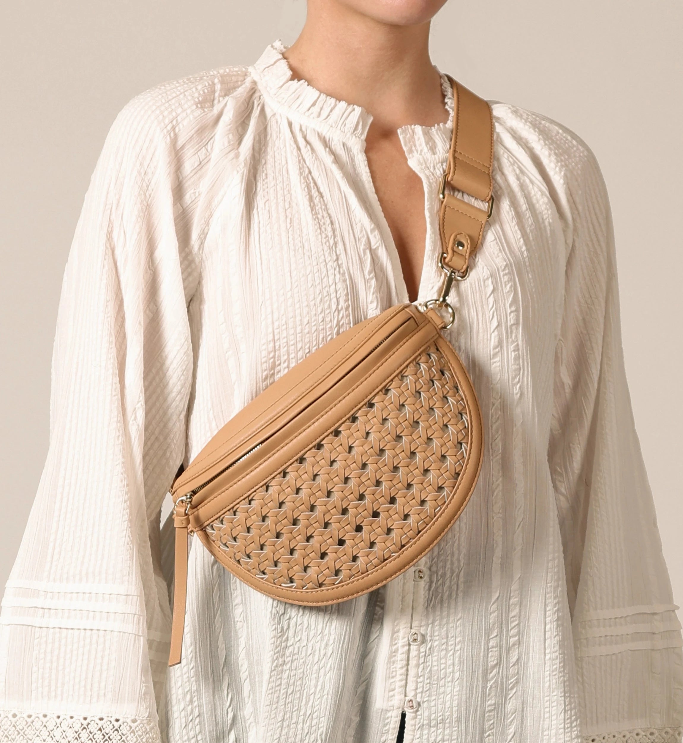 Doris Weave Crossbody Bag in Tan - Stylish & Lightweight Handbag for Women | Perfect for Casual Outings, Shopping & Travel