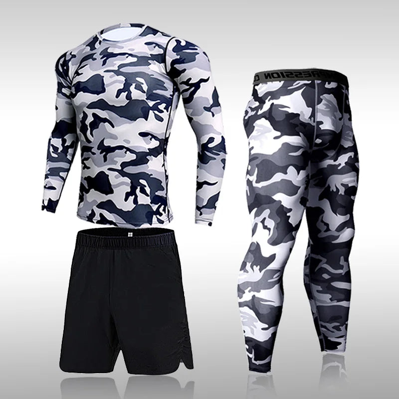 Quick Dry Camouflage Men's Running Set - Compression Sports Suit with Skinny Tights & Rashguard for Gym, Fitness & Outdoor Activities | Moisture-Wicking Workout Clothes for Jogging, Training & Sports 2025