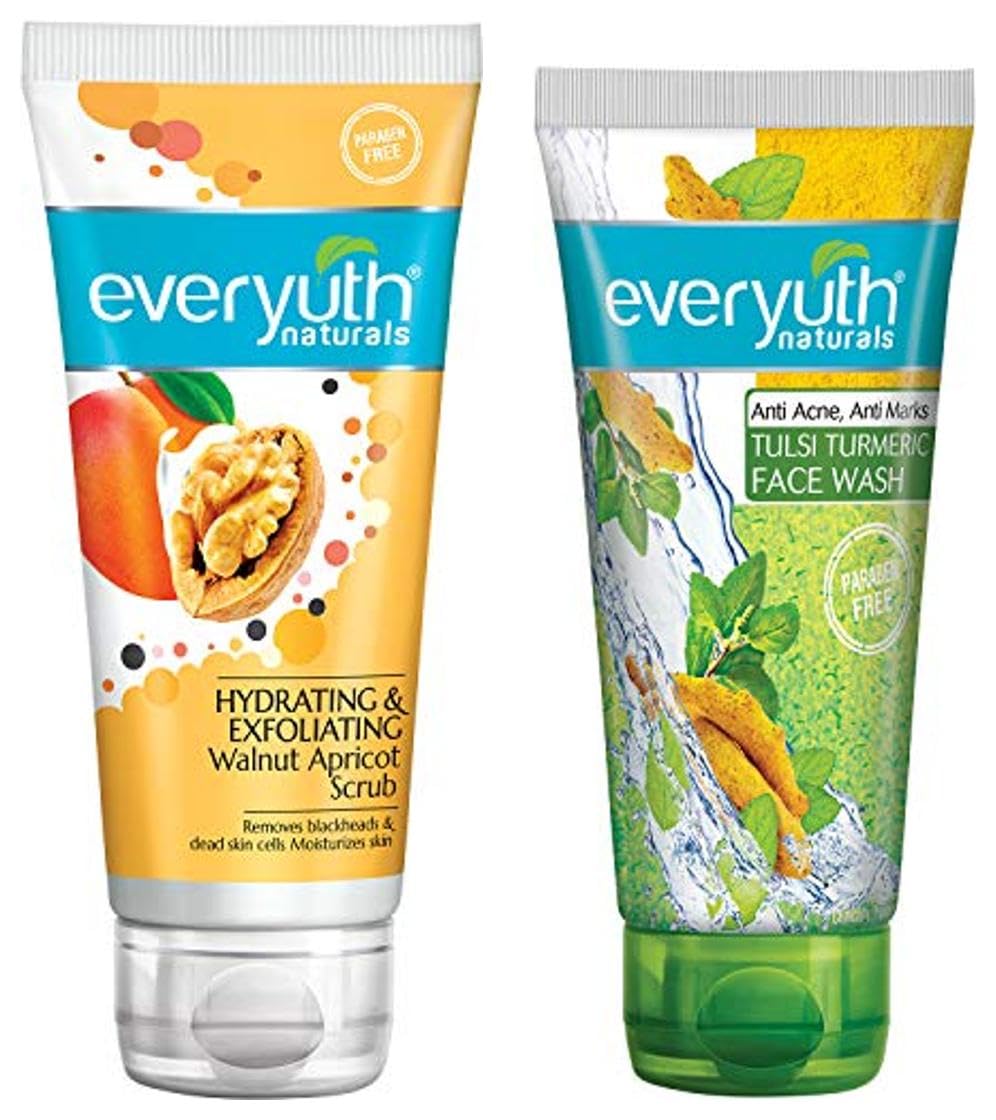 Everyuth Naturals Anti Acne & Anti Marks Tulsi Turmeric Face Wash (150g) & Hydrating Walnut Apricot Scrub (100g) - Deep Cleansing for Acne-Prone Skin & Gentle Exfoliation for Smooth Skin - Perfect for Daily Skincare Routine & Glowing Complexion