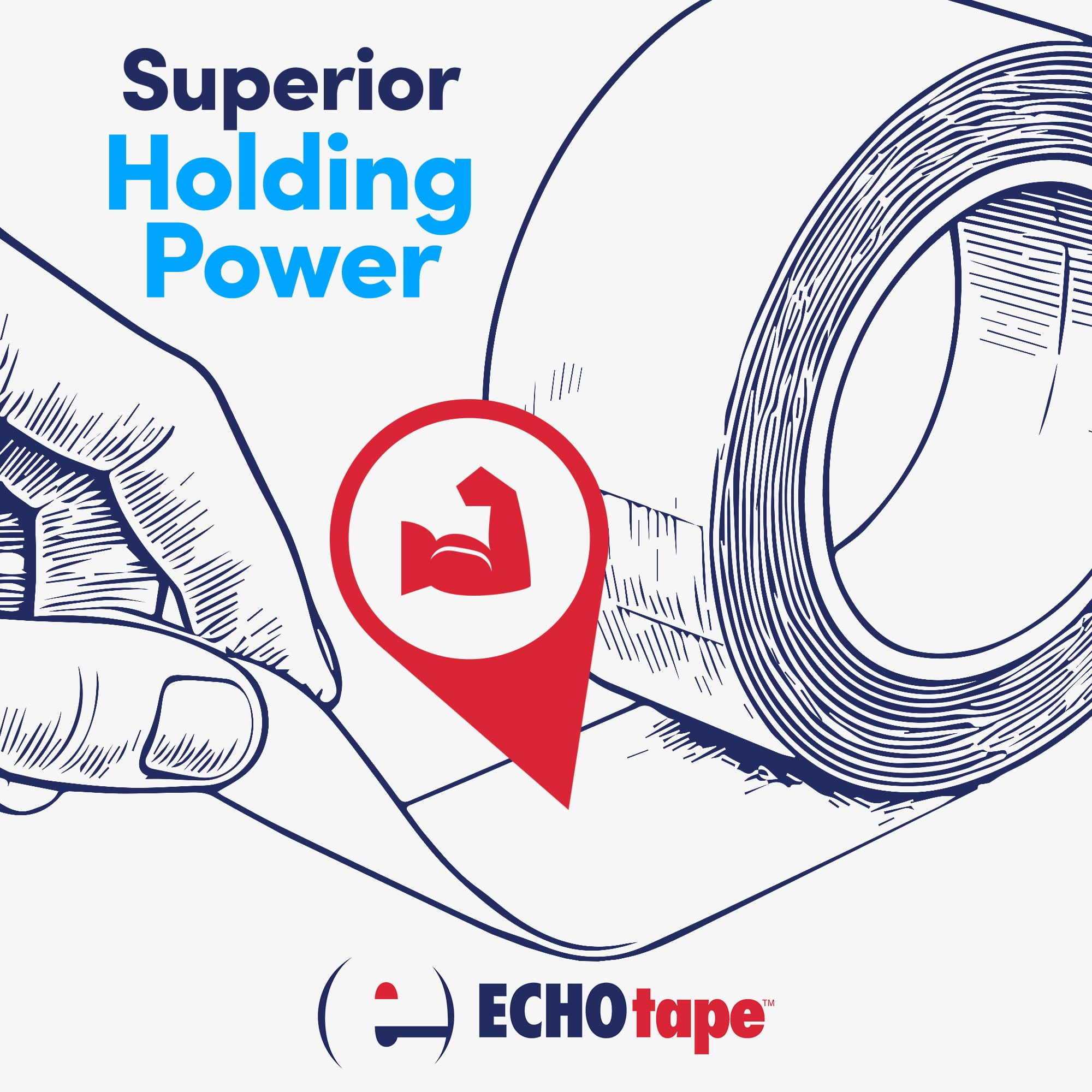 ECHOtape DC-M194A Double-Sided Polyester Tape - Clear Thin All Weather Adhesive for Insulation Mounting, Contractor Use - Superior Holding Power (0.94 in x 60 yd) - Perfect for Home Repairs, HVAC Installation & Automotive Applications