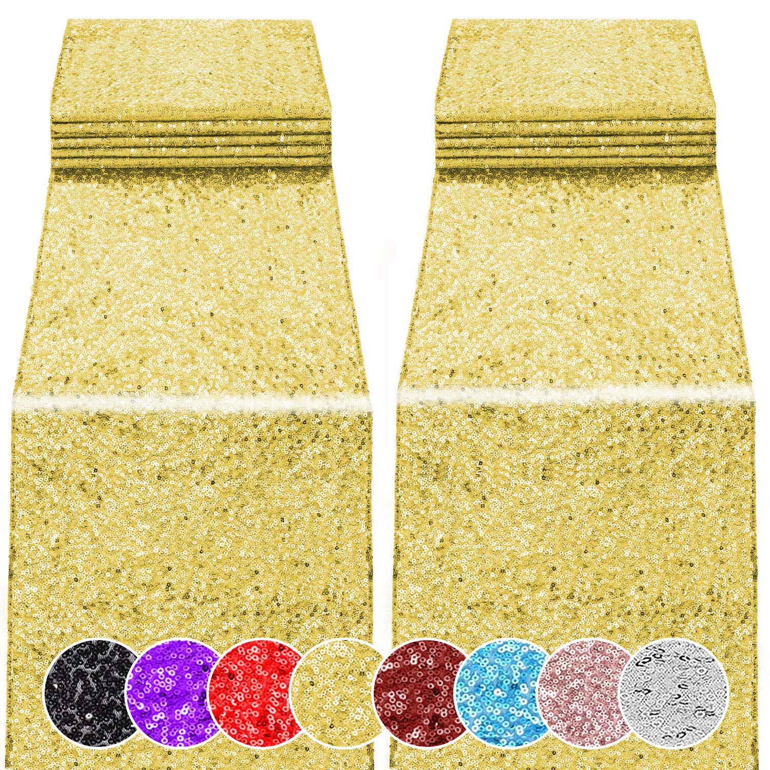 2 Pack 12 x 108 Inch Gold Sequin Table Runner - Elegant Party Decor for Weddings, Birthdays, Baby Showers & Holiday Celebrations - Perfect for Dining Tables, Buffets & Event Centerpieces