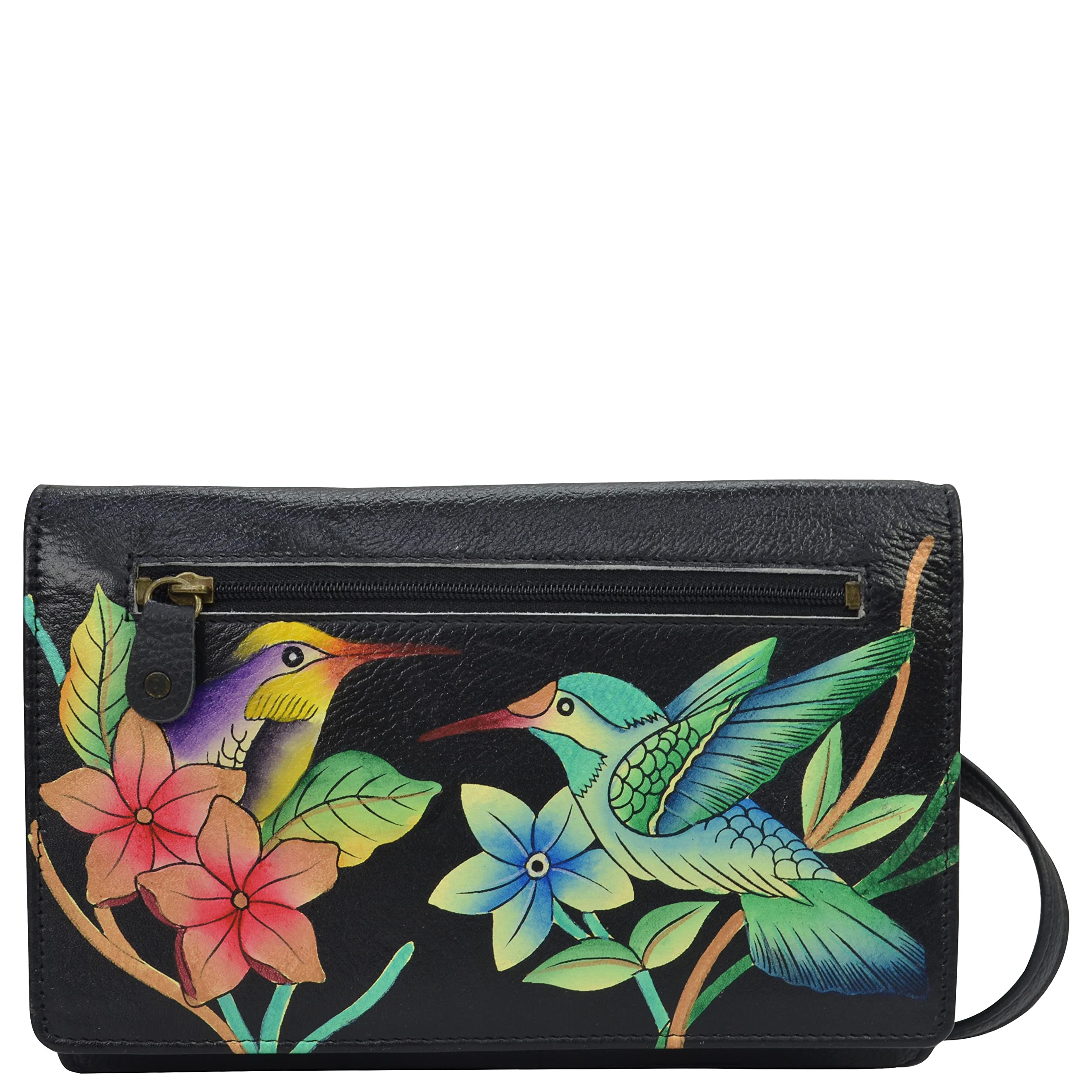 Anuschka Women's Hand-Painted Genuine Leather Crossbody Wallet with Wrist Strap - Stylish Organizer for Credit Cards, Cash & ID - Perfect for Travel, Shopping & Everyday Use