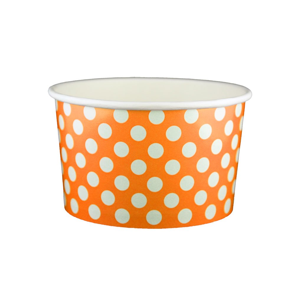 20 oz Disposable Yogurt Paper Cups - 600 Count Bulk Pack (Polka Dot Orange) | Eco-Friendly & Leak-Proof | Perfect for Frozen Yogurt, Ice Cream, Parfaits & Party Desserts