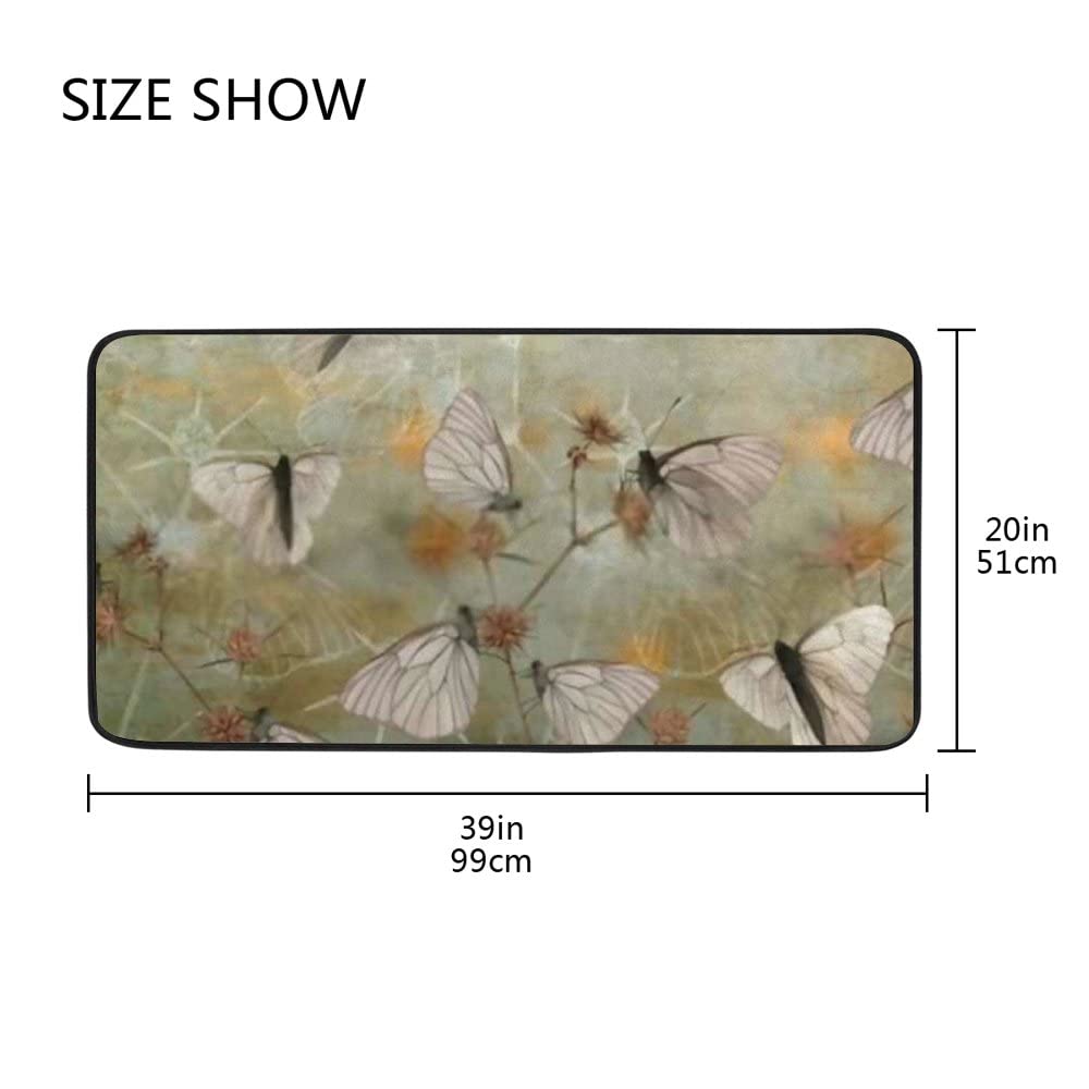 Non-Slip Butterfly Green Plush Memory Foam Kitchen Rug - Soft Extra-Thick Bathroom Mat, 39x20 Inch, Machine Washable - Perfect for Kitchen, Bathroom, Laundry Room & Entryway Floor Protection