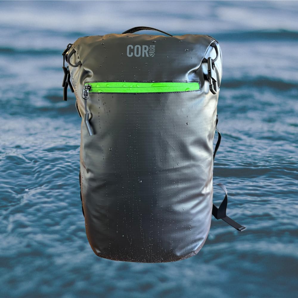 COR Surf Carry On Travel Backpack 28L - Ultralight Airline Approved Personal Item Backpack | Waterproof Matte Black Edition with Free S-Clip | Perfect for Island Hopping, Business Travel & Weekend Getaways