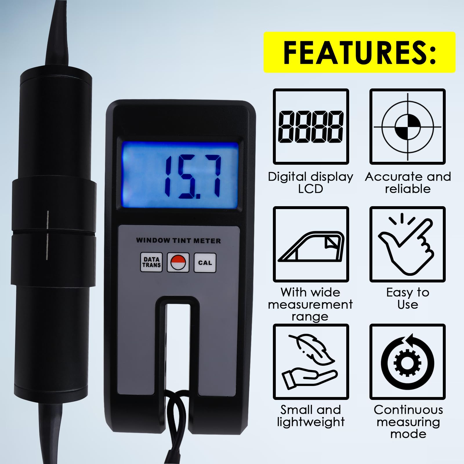 Professional Window Tint Meter 0-100% VLT Tester - Digital Car Film Transmission Gauge for Measuring Auto Tint, Windshield & Glass (Perfect for Auto Shops, DIY Car Enthusiasts & Window Film Installers)