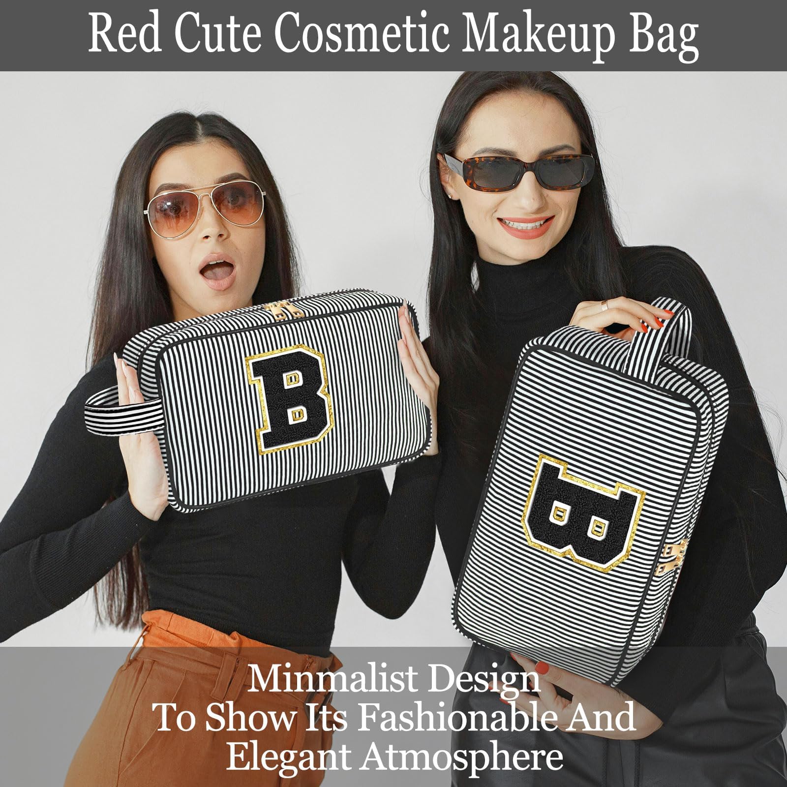 Personalized Initial Makeup Bag for Women - Black Cosmetic Pouch Travel Toiletry Organizer | Birthday Valentine's Day Gift for Her, Mom, Girlfriend | Perfect for Travel, Gym, Bridal Shower & Everyday Use