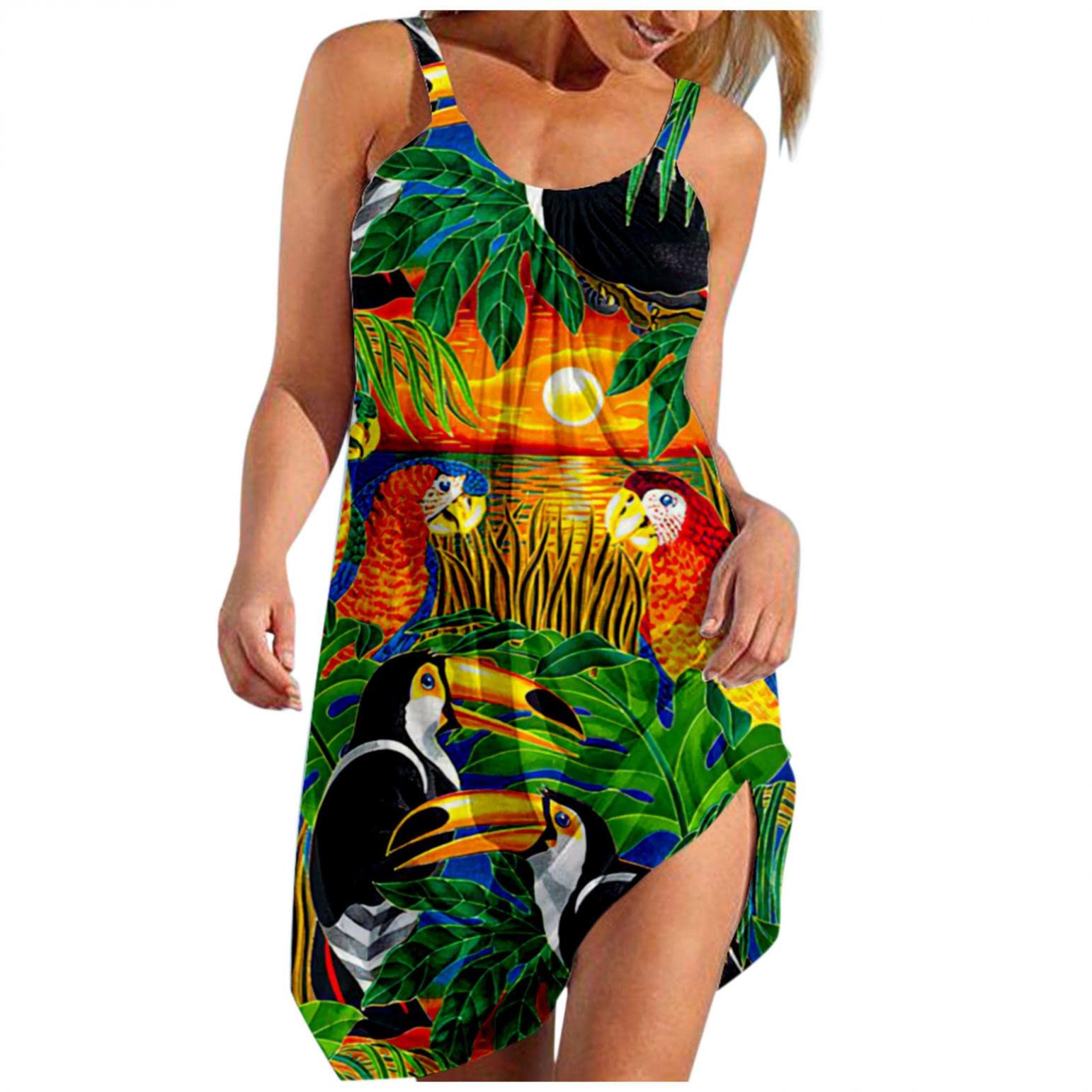 Plus Size Women's Summer Sundress - Crew Neck Cocktail Party Evening Dress for Beach, Vacation & Casual Wear | Flowy & Comfortable