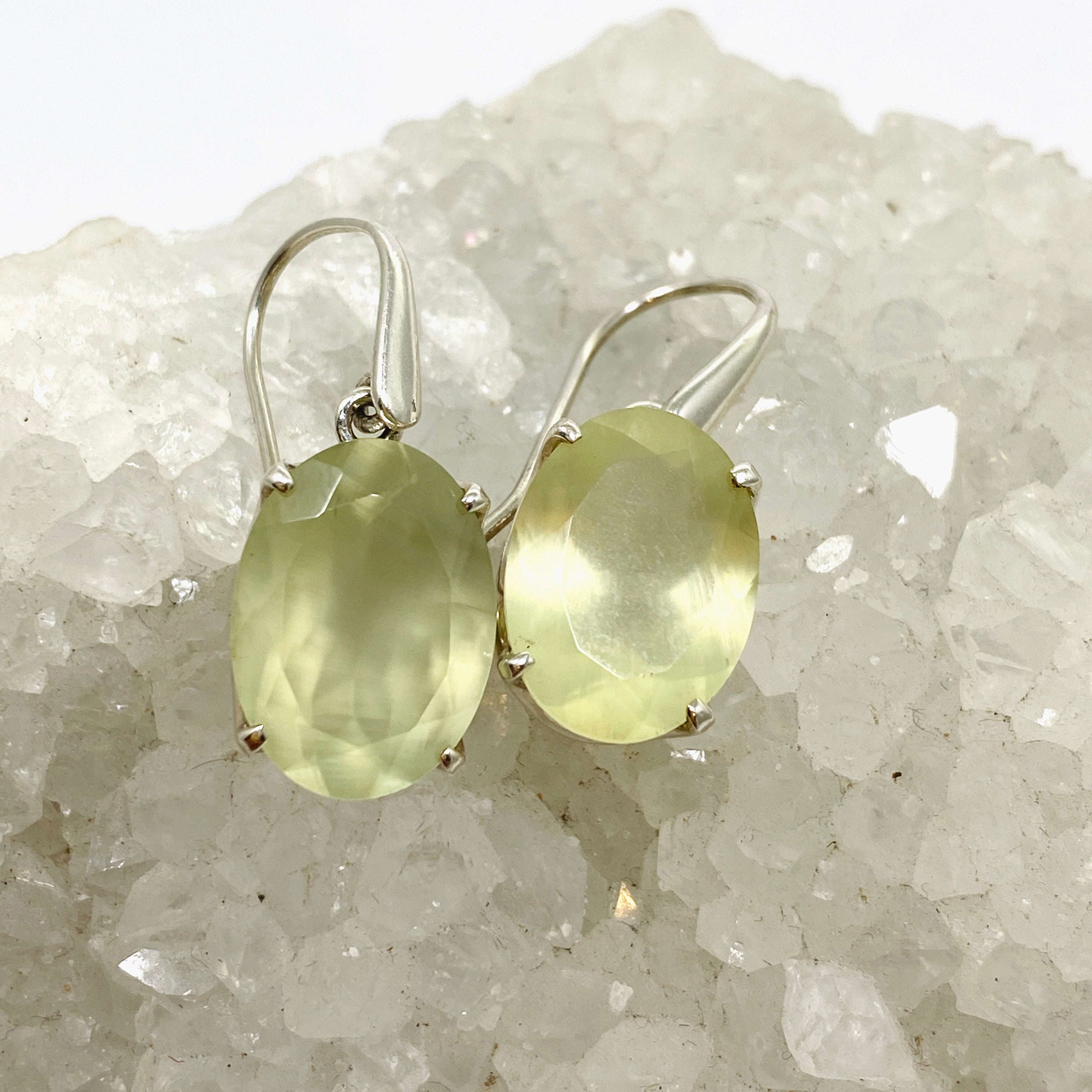 Natural Prehnite Gemstone Oval Faceted Dangle Earrings for Women - Elegant Jewelry Gift for Birthday, Anniversary & Special Occasions - Perfect for Parties, Weddings & Everyday Wear