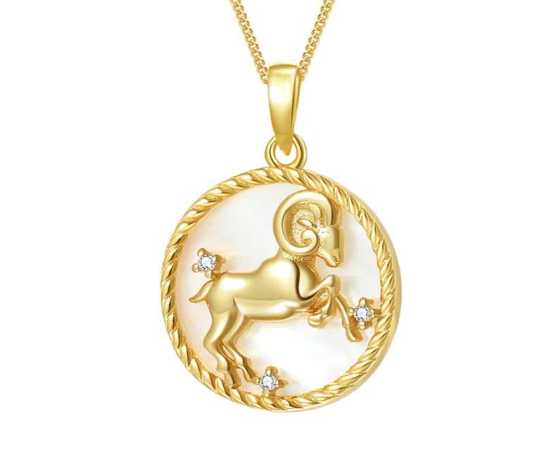 Aries Zodiac Necklace - Mother of Pearl Pendant - Astrological Jewelry for Women - Perfect Gift for Birthday, Anniversary & Spiritual Occasions