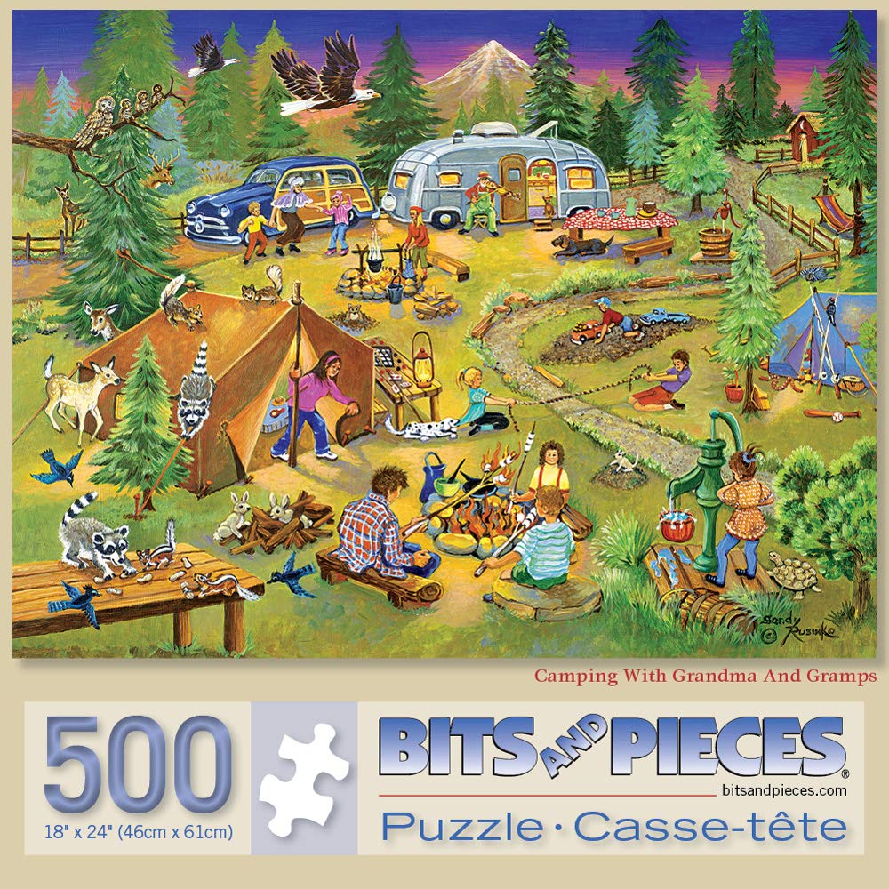 500 Piece Jigsaw Puzzle for Adults - 'Camping with Grandma and Gramps' by Sandy Rusinko, Large 18
