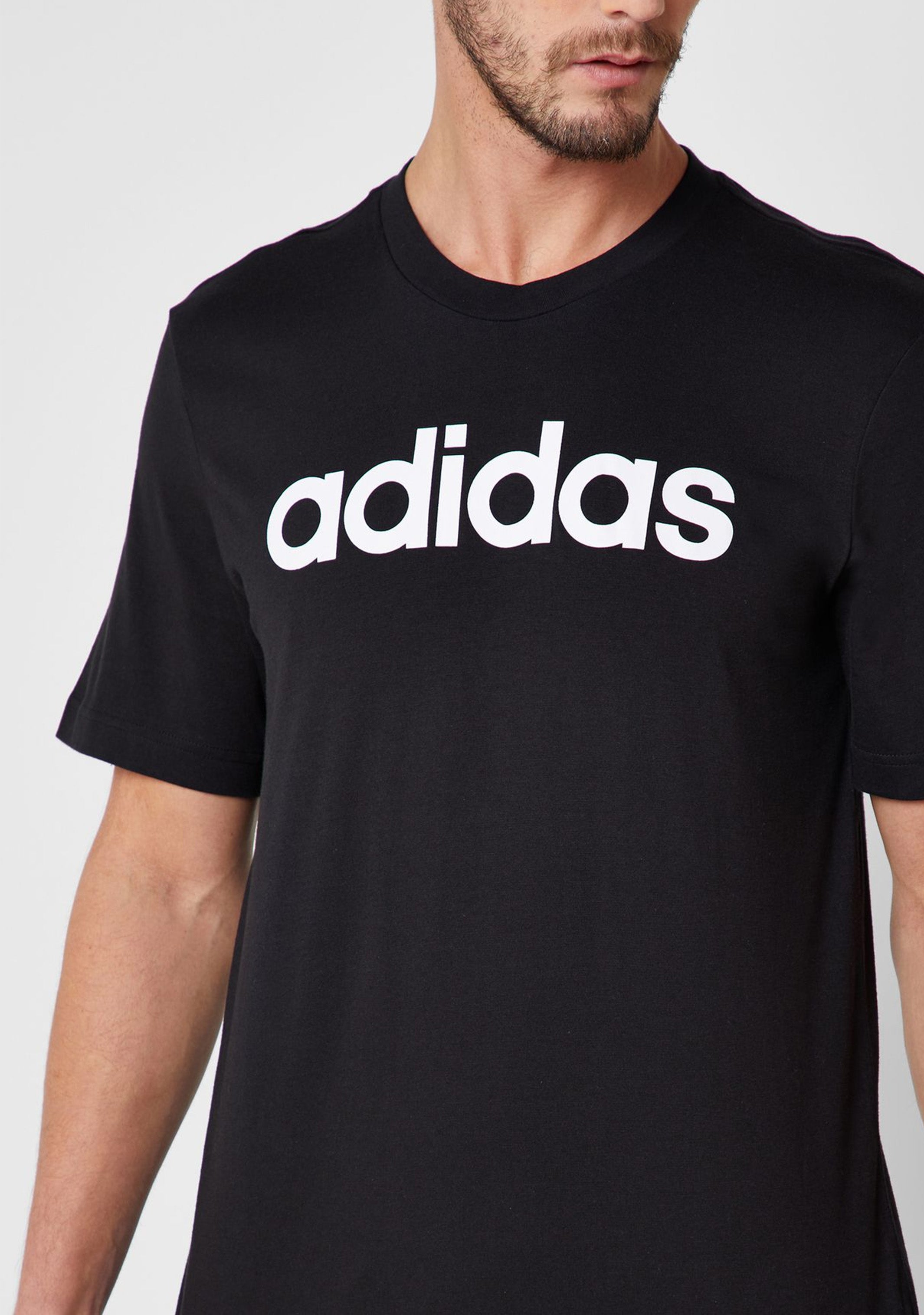 Adidas Men's Linear Logo T-Shirt - Black Cotton Short Sleeve Casual Tee for Gym, Workout & Everyday Wear