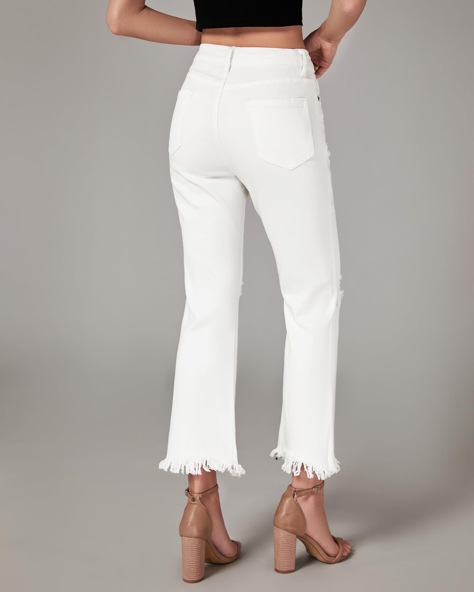 GRAPENT Women's Flare Jeans - High Waisted Cropped Ripped Denim Pants with Stretchy Wide Leg & Raw Hem | Trendy Ankle Jeans for Casual Outfits, Date Night & Street Style