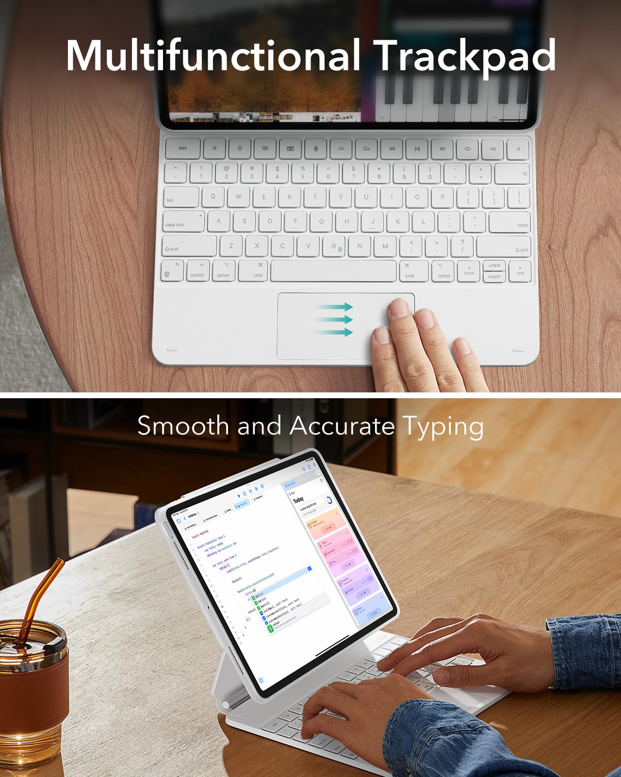 ESR iPad Pro 13 Inch Keyboard Case (2024, M4 Model) - Magnetic Stand with Portrait & Raised Modes | Rebound 360 Series | Detachable Protective Cover | White | Perfect for Work, Study & Travel
