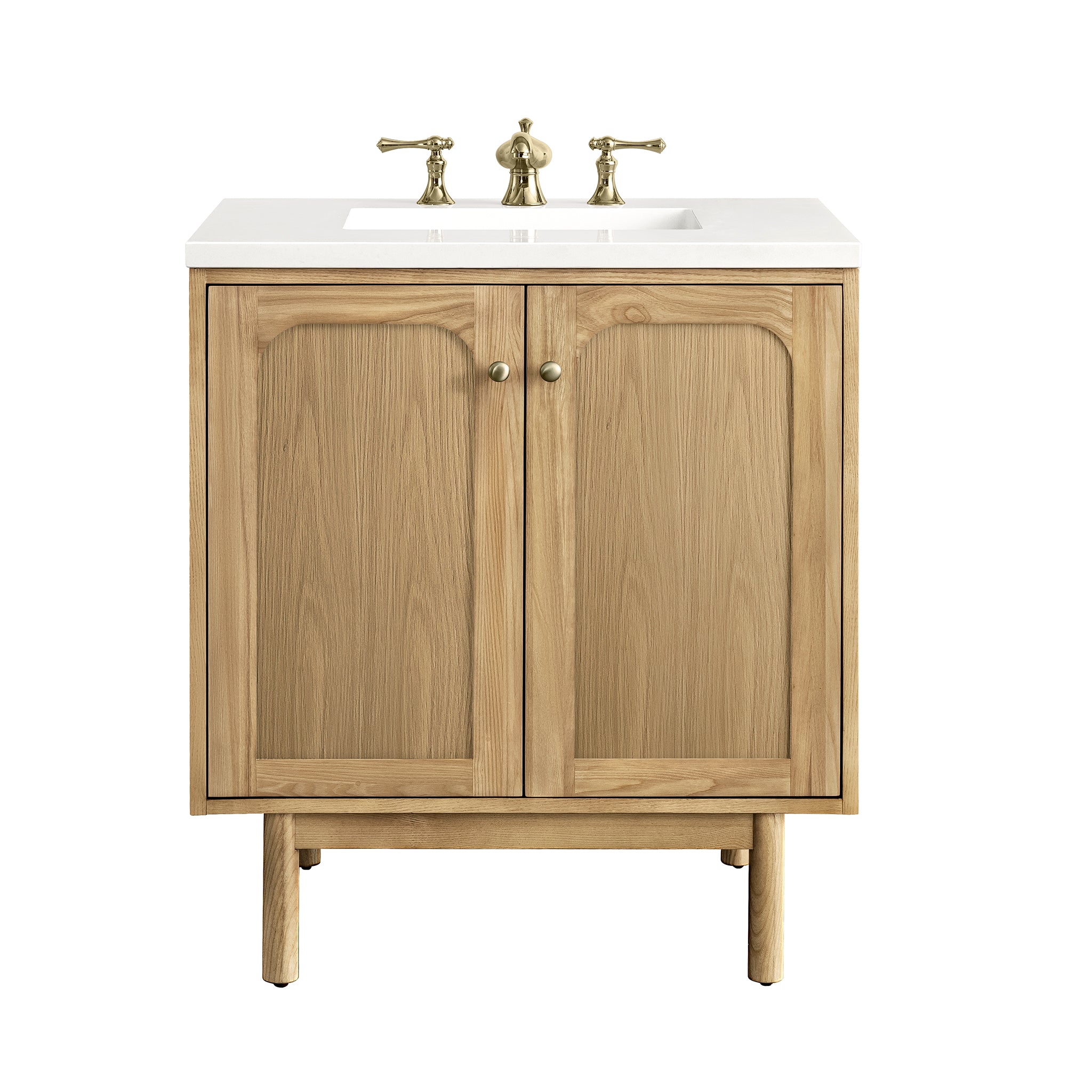 Laurent 30 Inch Single Bathroom Vanity Set - Light Natural Oak Wood with 3CM White Zeus Quartz Countertop | Perfect for Modern Master Bathrooms & Powder Rooms