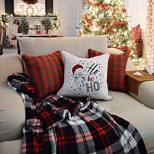 Festive Buffalo Plaid Christmas Pillow Covers Set of 4 - 18x18 Inch Holiday Decor with Santa, Truck, Tree & Gnome Designs - Perfect for Living Room Sofa, Bedroom Decor and Cozy Farmhouse Christmas Style