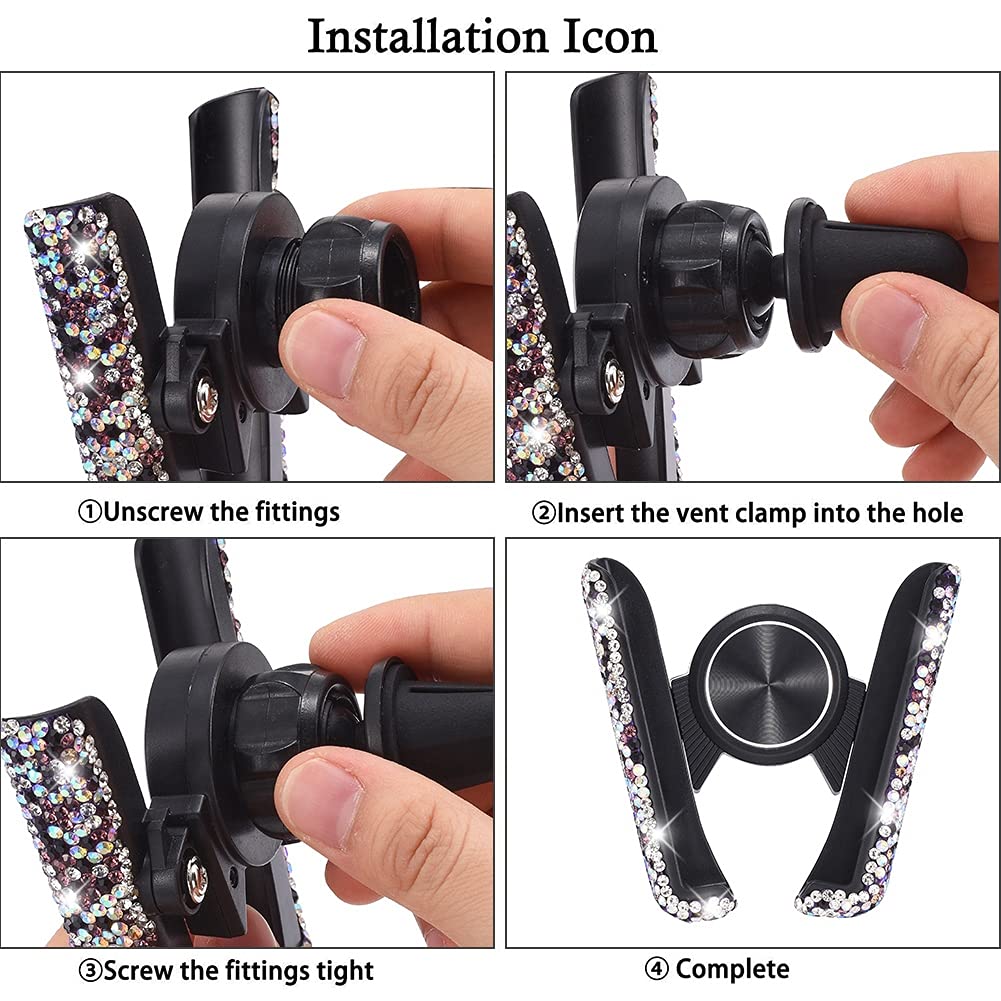 Universal Car Phone Mount Holder - Purple AB Crystal Bling Air Vent & Dashboard Stand for iPhone, Samsung, Google Pixel | Perfect for Driving, Navigation & Hands-Free Calls