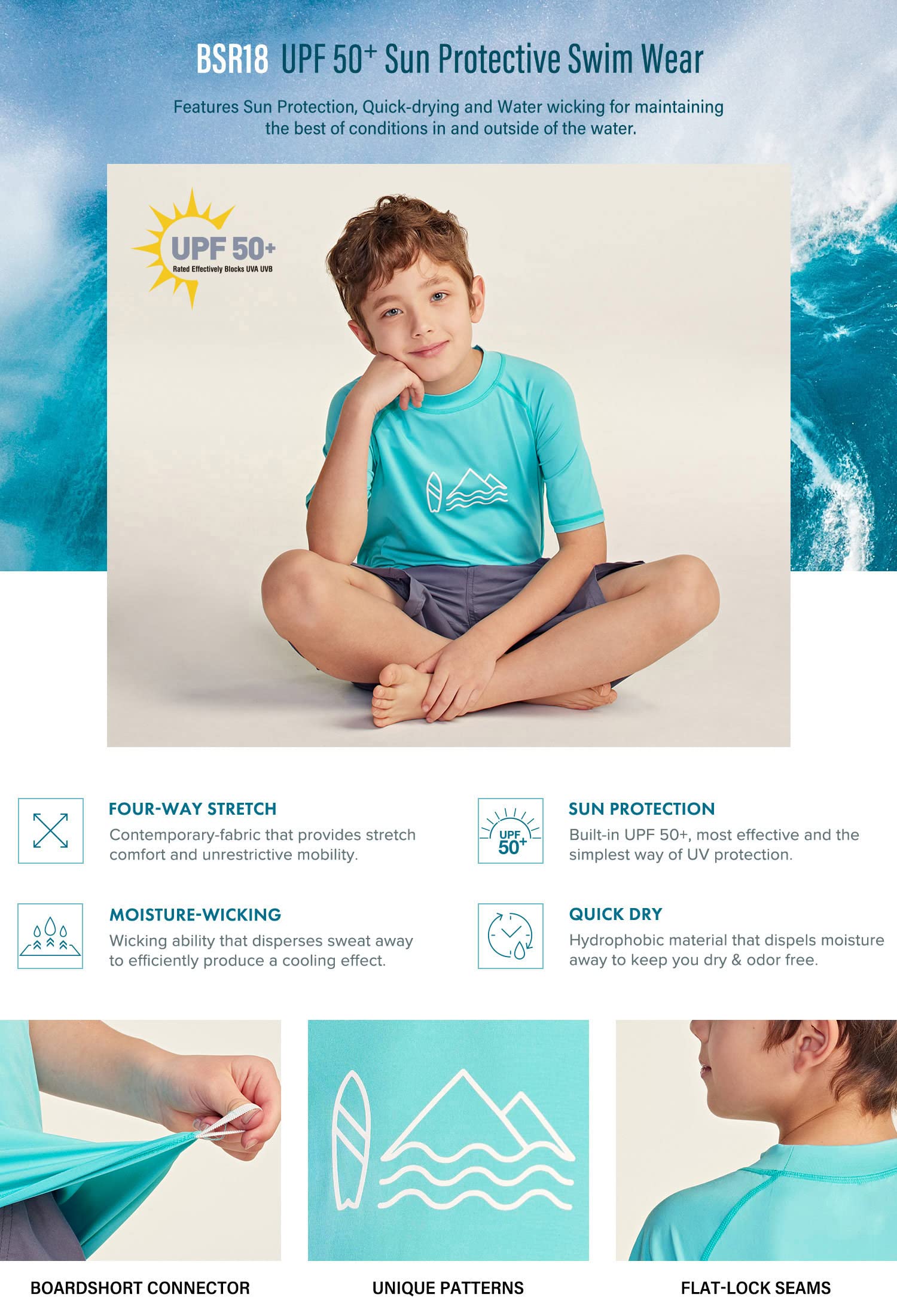TSLA UPF 50+ Kids Rash Guard Short Sleeve UV Protection Swim Shirt - Youth Sun Protective Swimwear for Boys & Girls - Perfect for Surfing, Swimming & Beach Activities