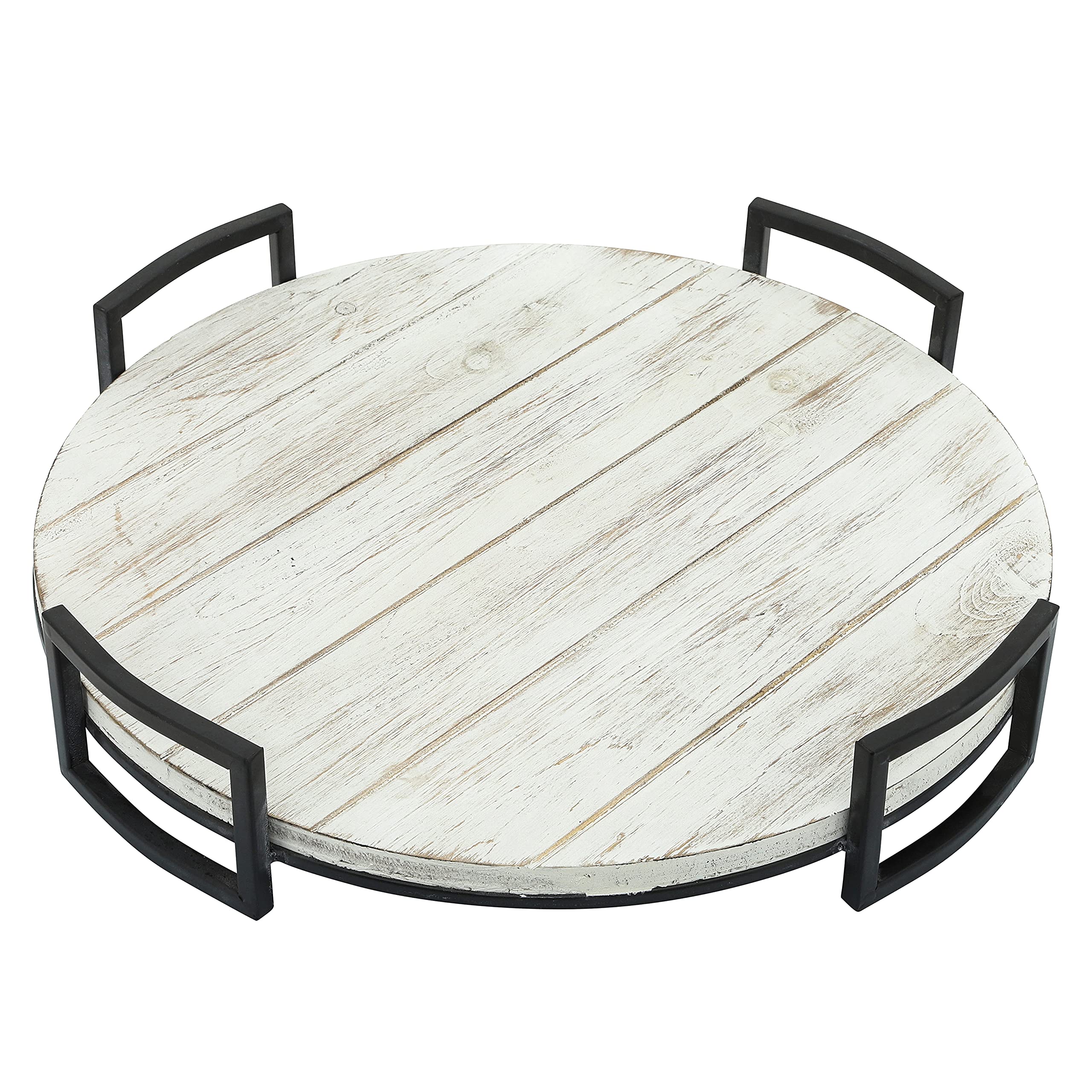 Sagebrook Home Set of 2 Round Wooden Trays in Gray - Perfect for Serving, Decor, and Coffee Table Organization