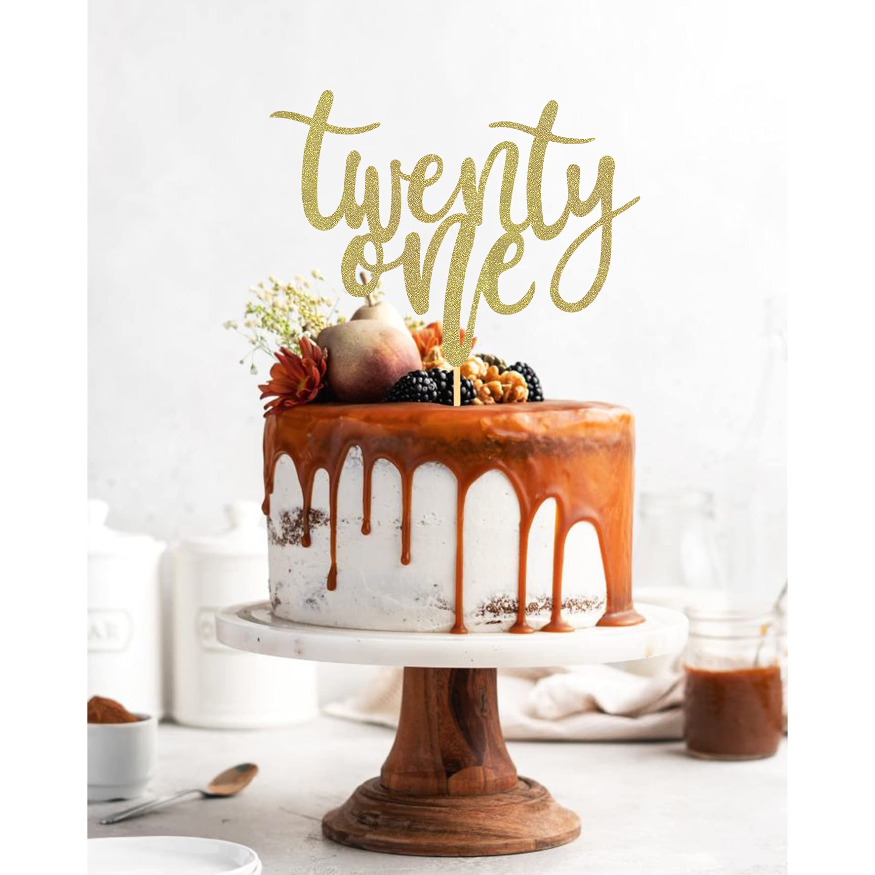21st Birthday Cake Topper - Gold Glitter 21 Cake Decorations for Happy Birthday & Wedding Anniversary Parties (6.5 Inch) - Perfect for Milestone Celebrations, Sweet 16, Graduation & Special Occasions