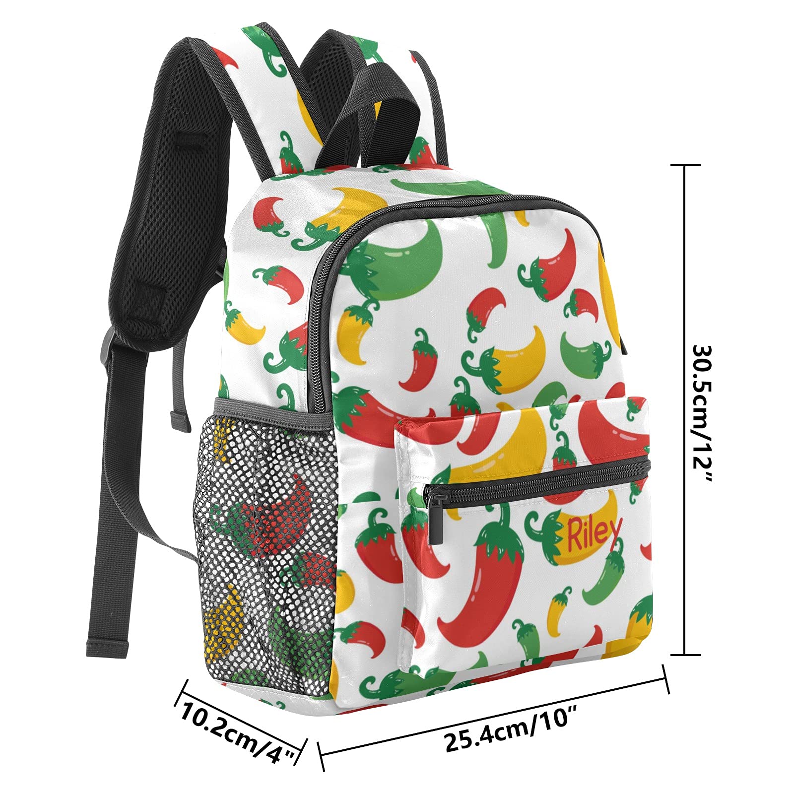 Personalized Kids Toddler Backpack for Boys & Girls - Custom Mini School Backpack in Chili Red, Yellow & Green (10x4x12 inches) | Durable Kindergarten Backpack for School, Travel & Daycare